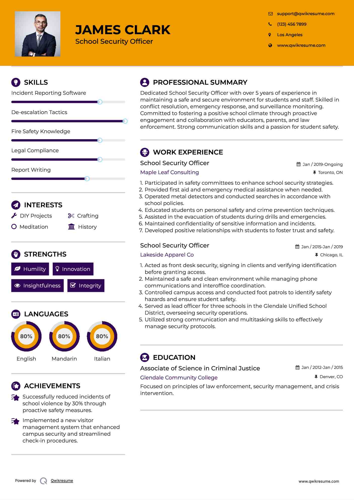 School Security Officer Resume Sample