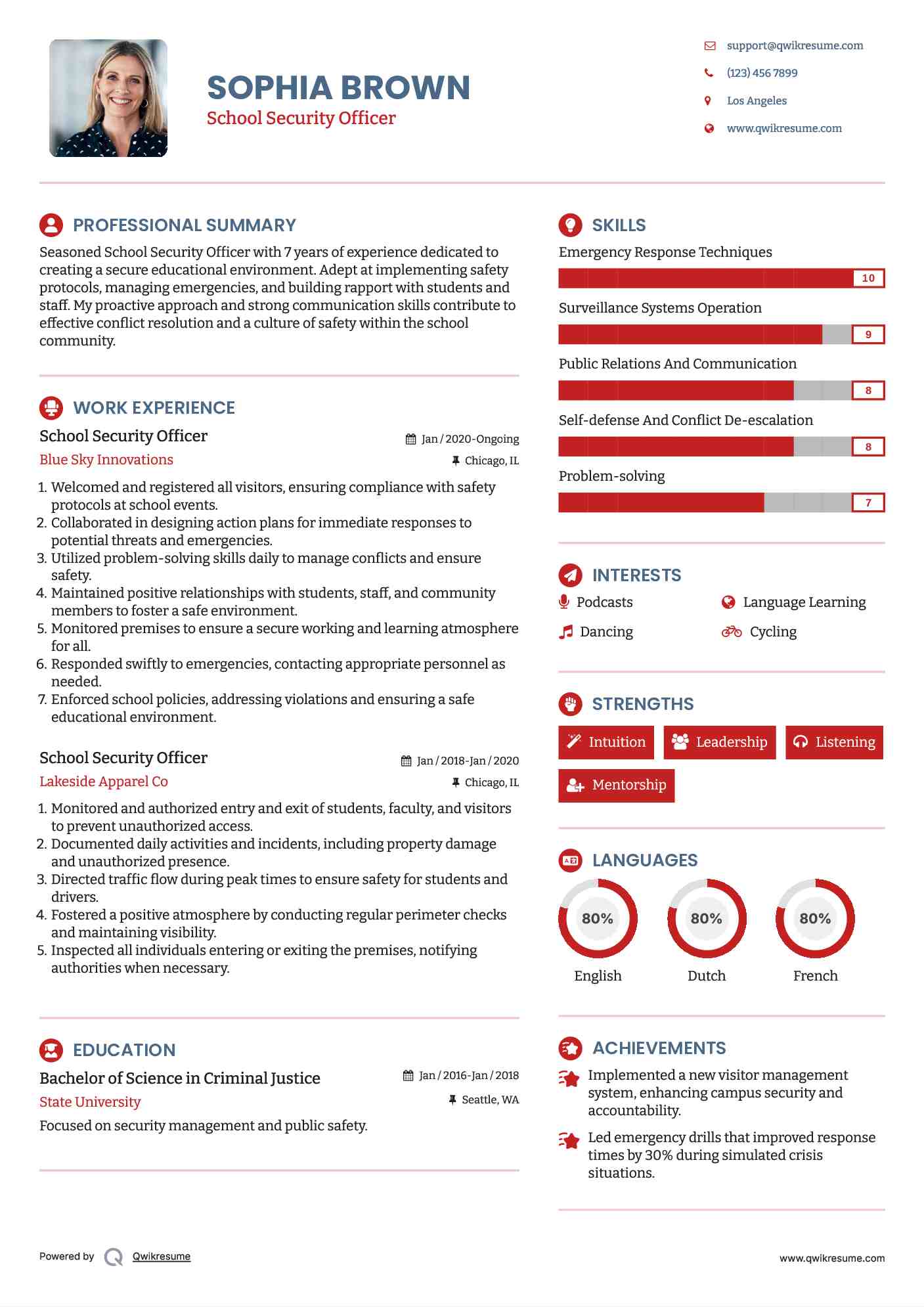 School Security Officer Resume Sample