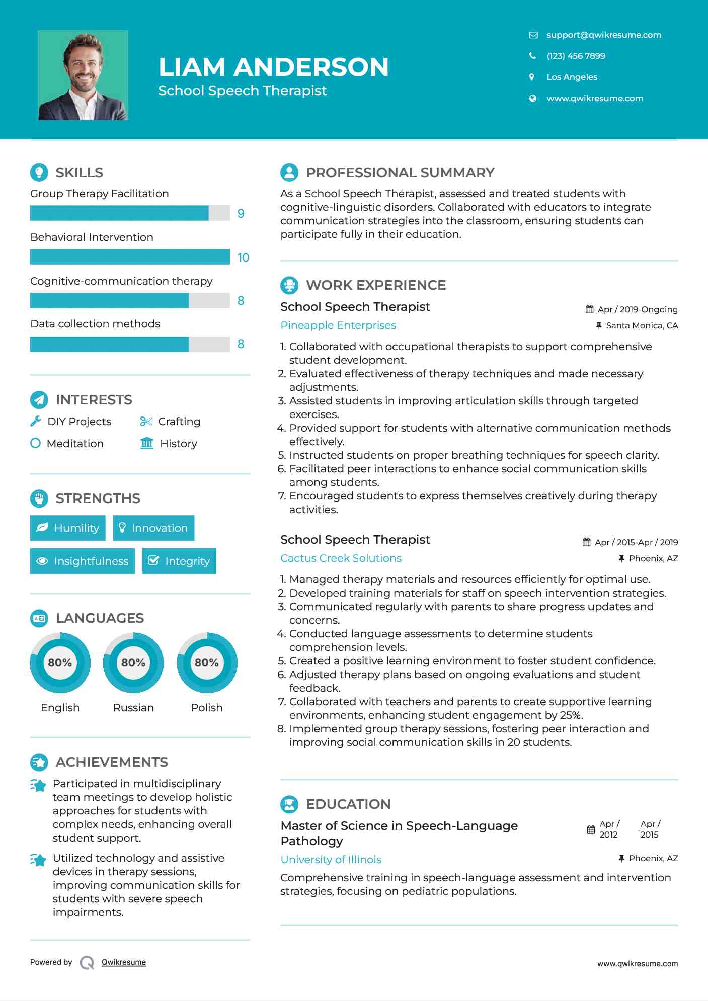 School Speech Therapist Resume Format