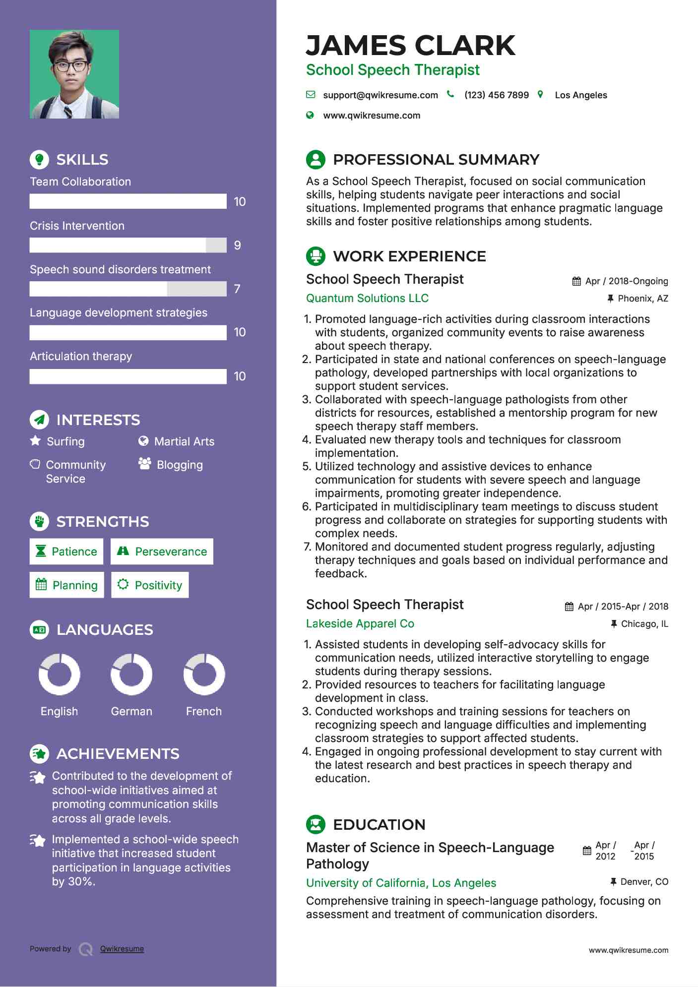 School Speech Therapist Resume Model