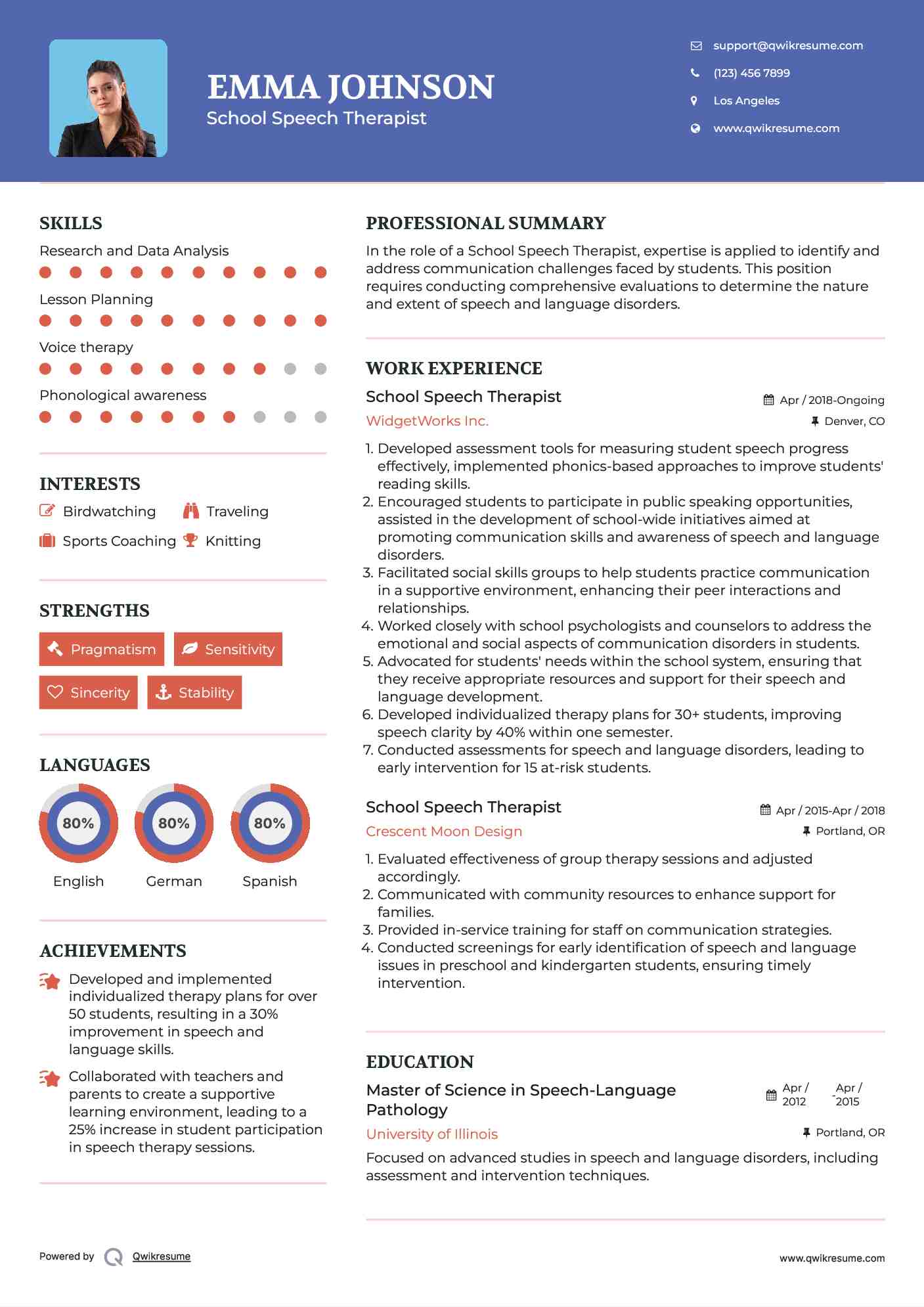 School Speech Therapist Resume Model