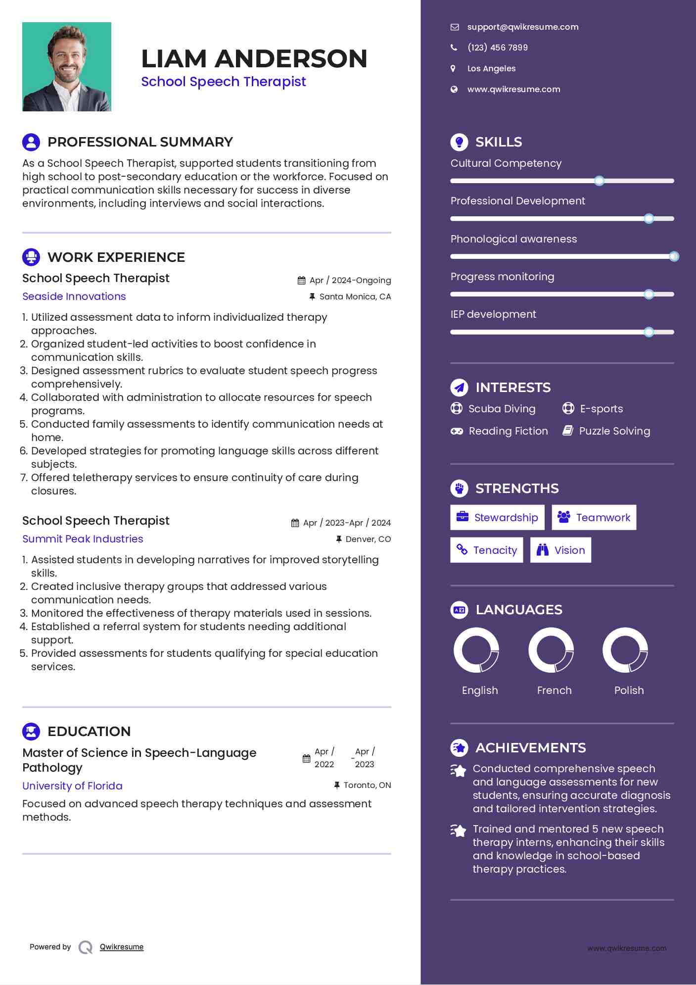 School Speech Therapist Resume Template