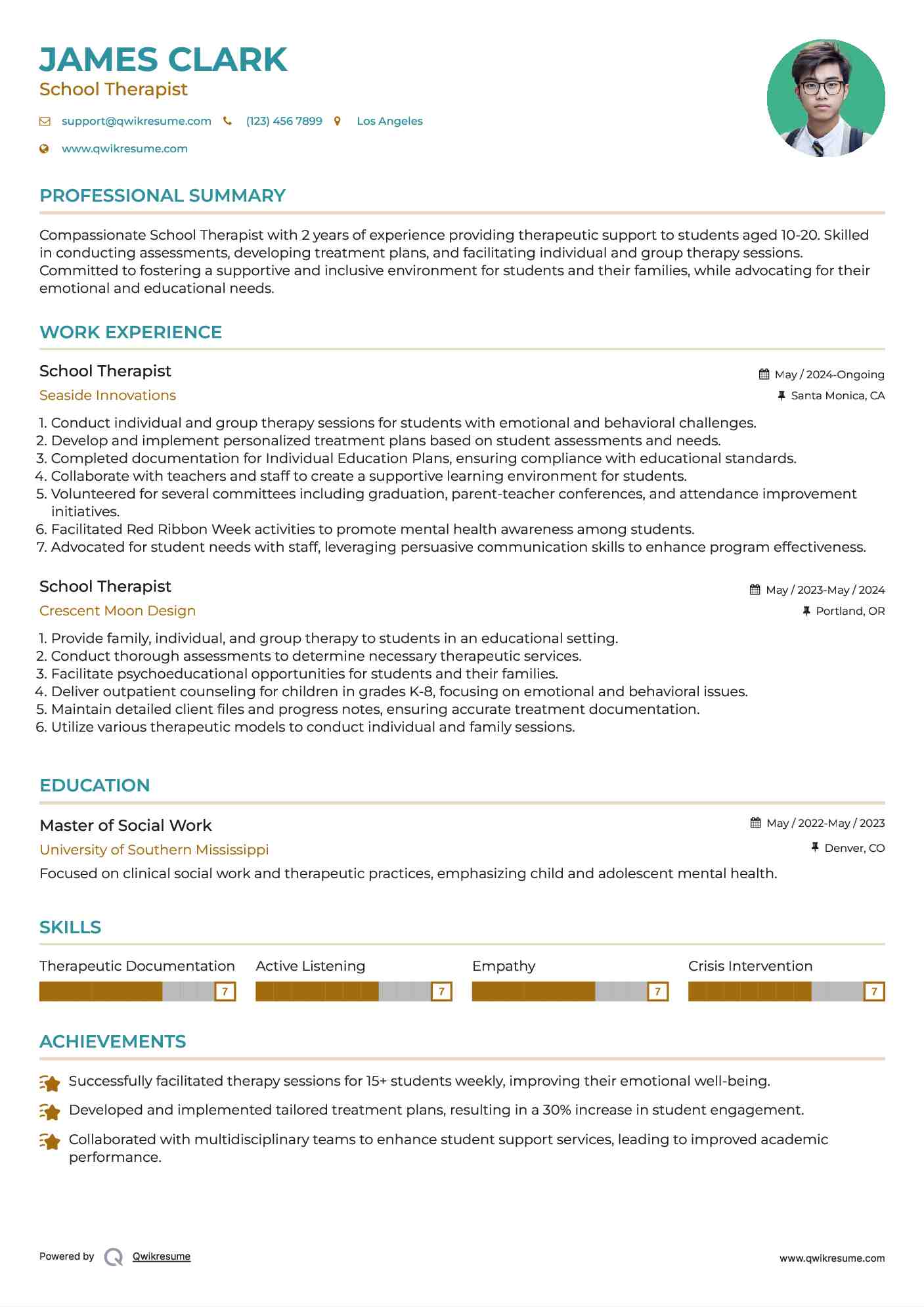 School Therapist Resume Format