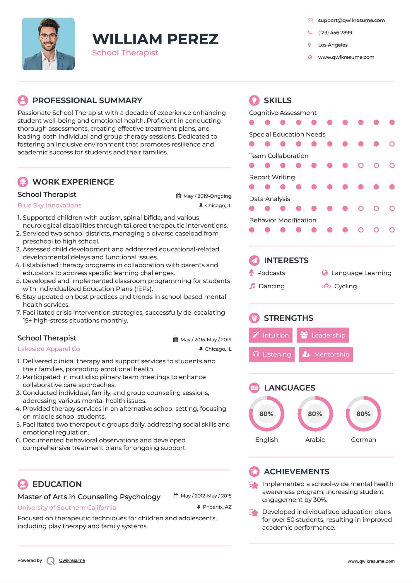 School Therapist Resume Format