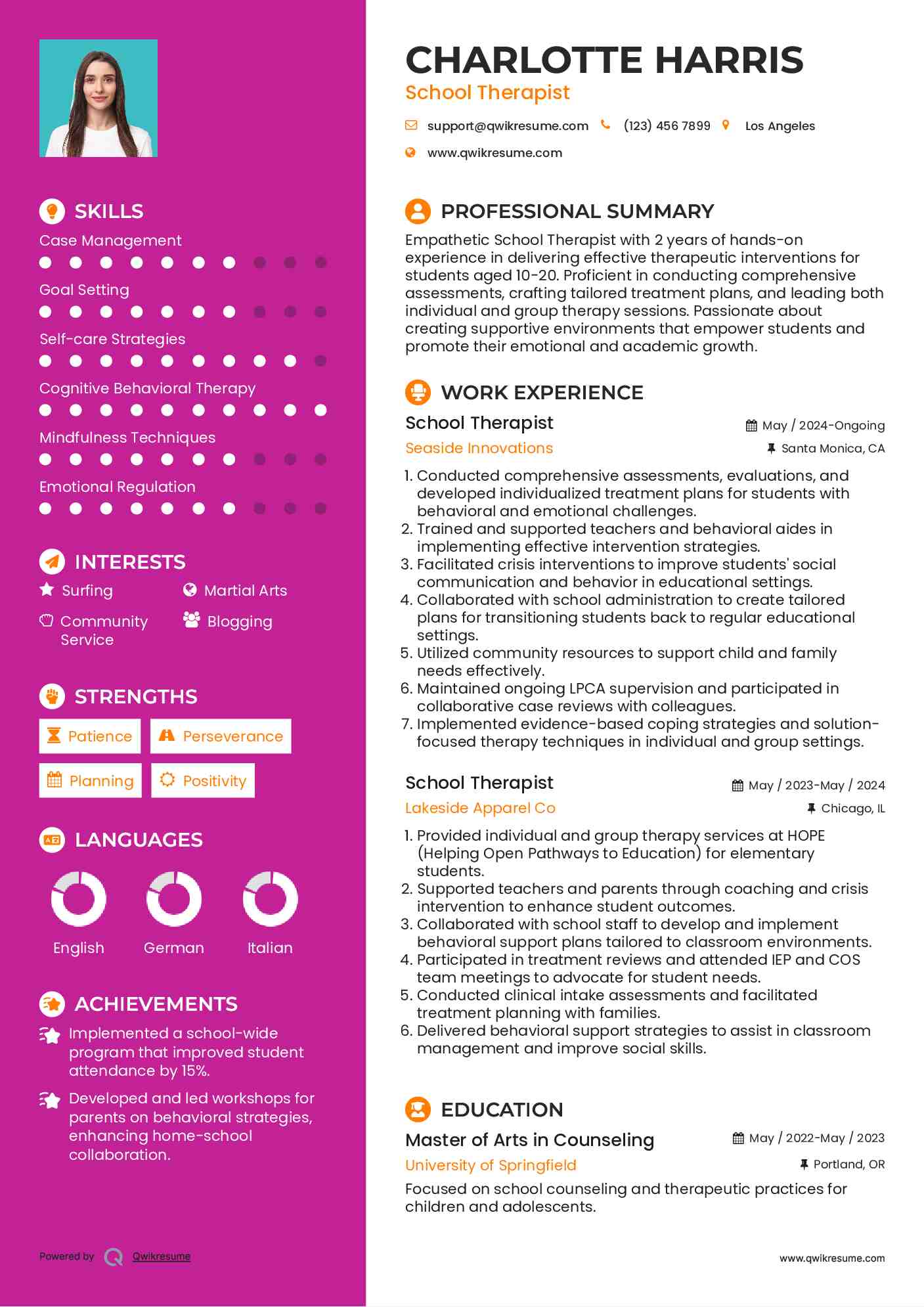 School Therapist Resume Template