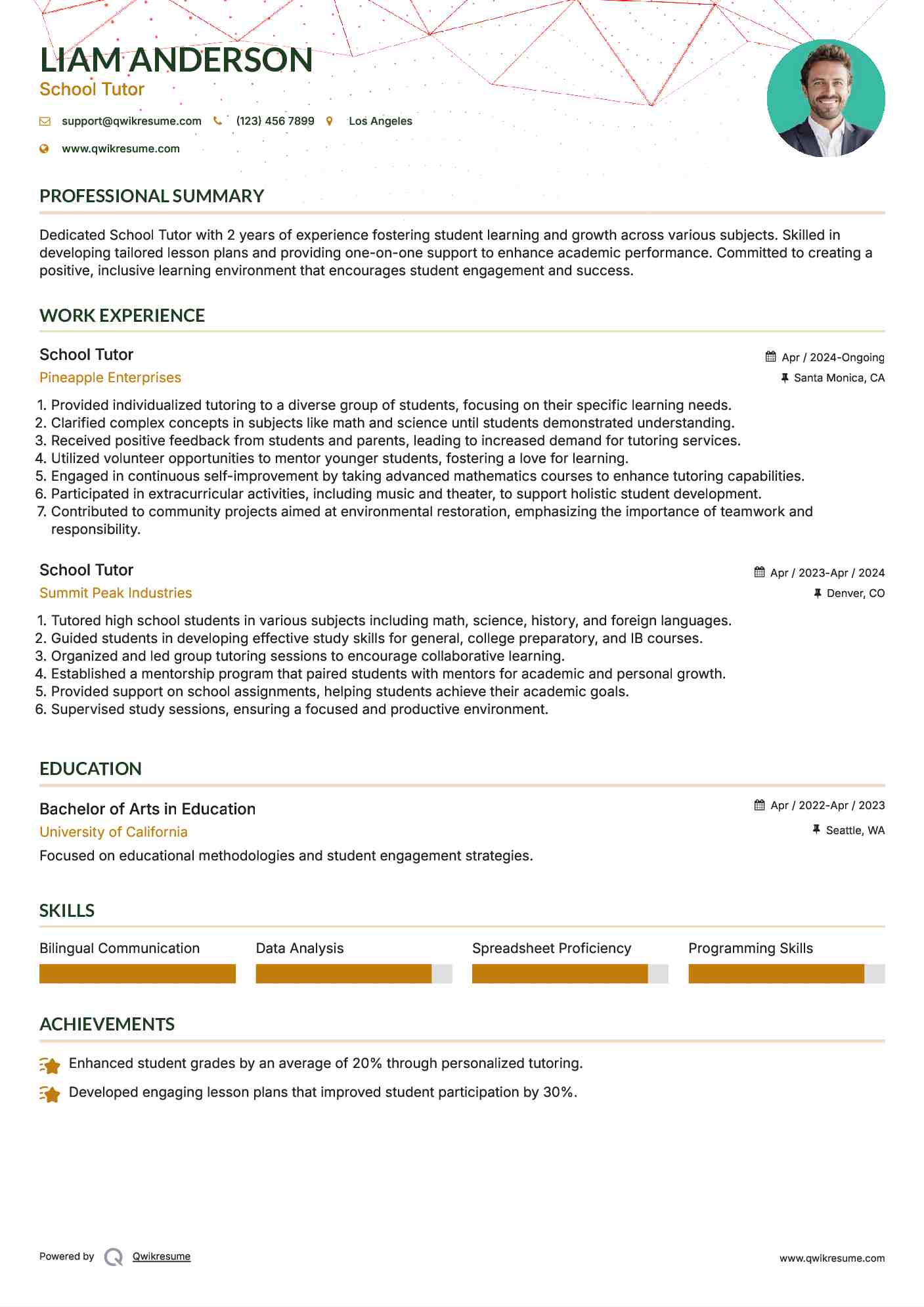 School Tutor Resume Example