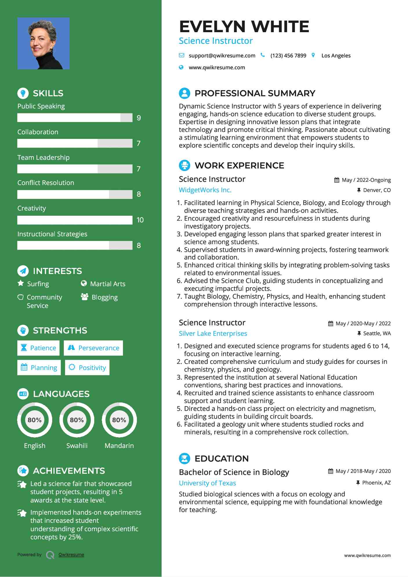 Science Instructor Resume Template