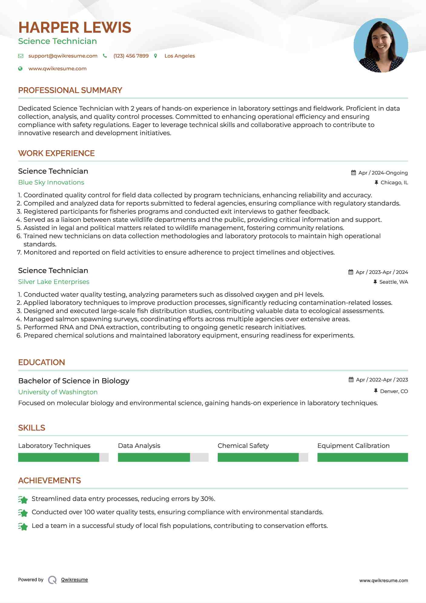 Science Technician Resume Template
