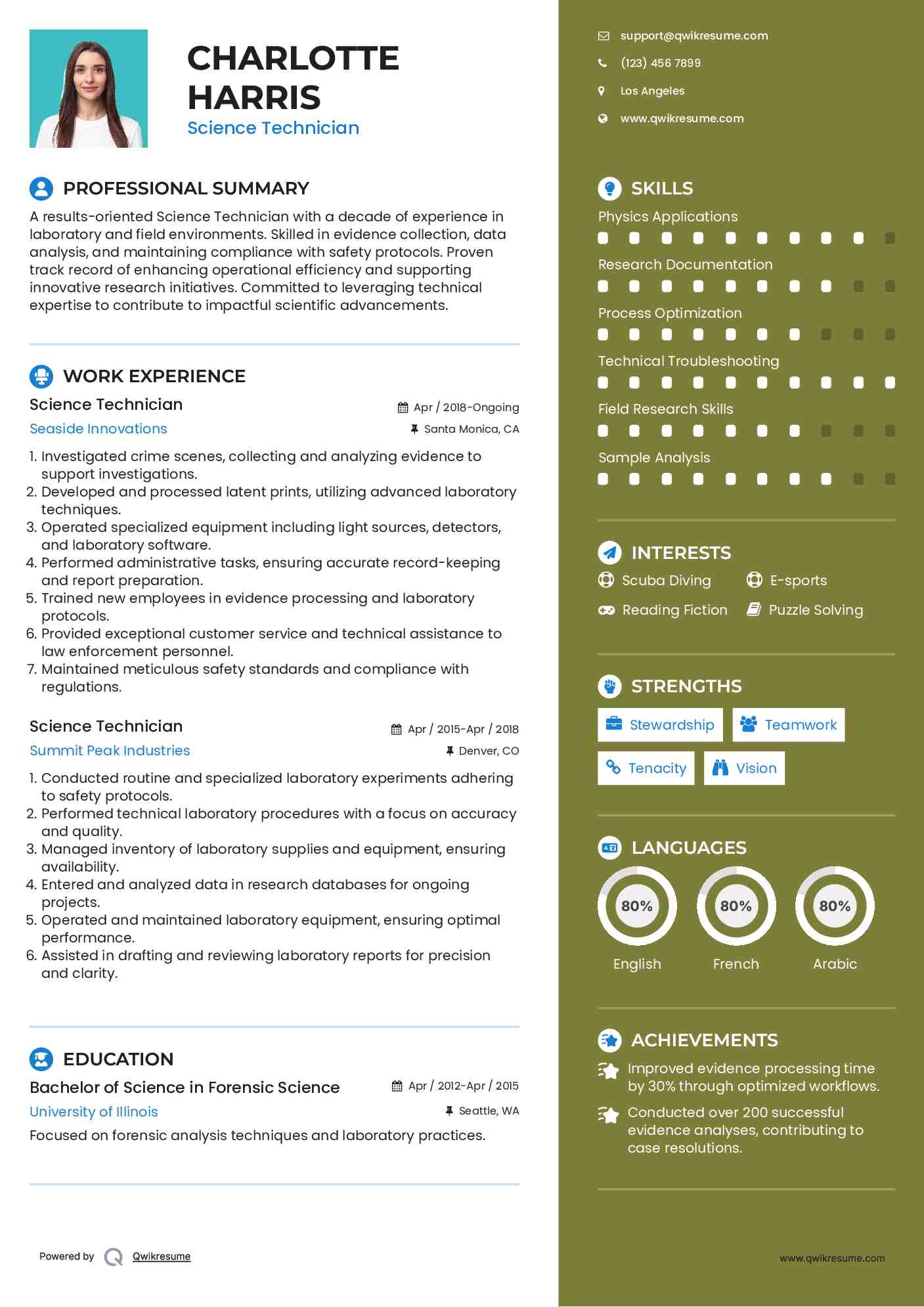 Science Technician Resume Sample