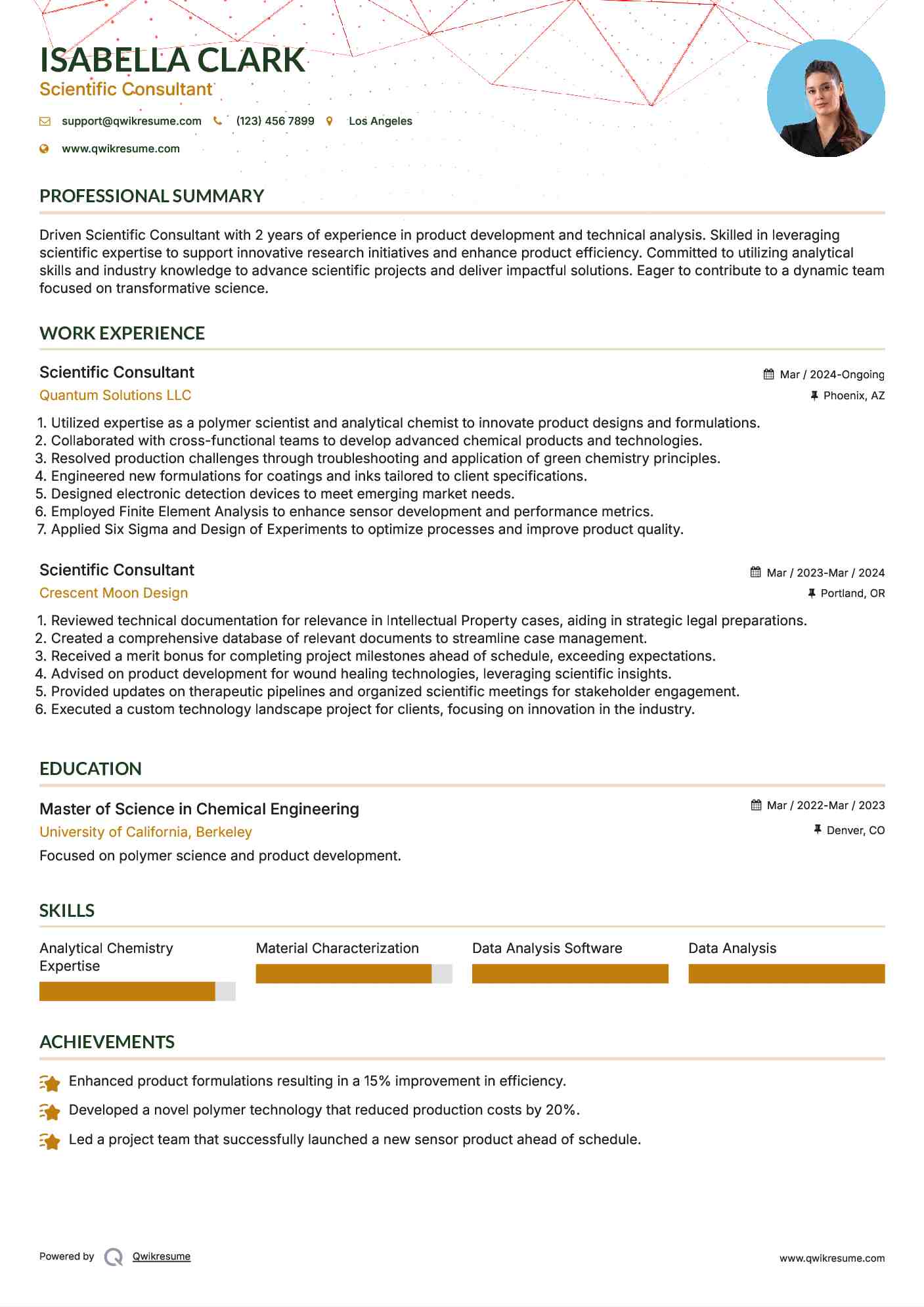Scientific Consultant Resume Example
