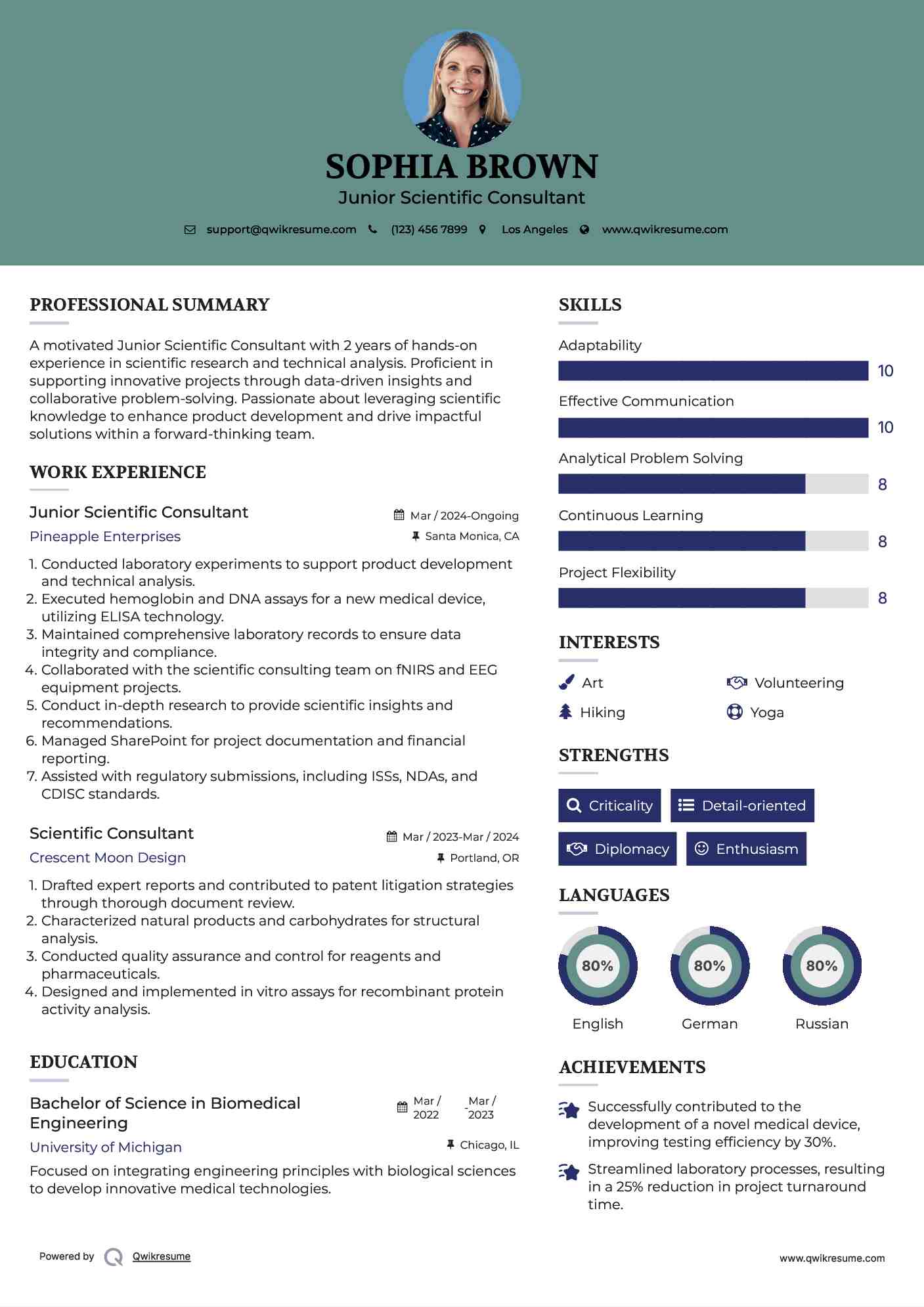 Junior Scientific Consultant Resume Example
