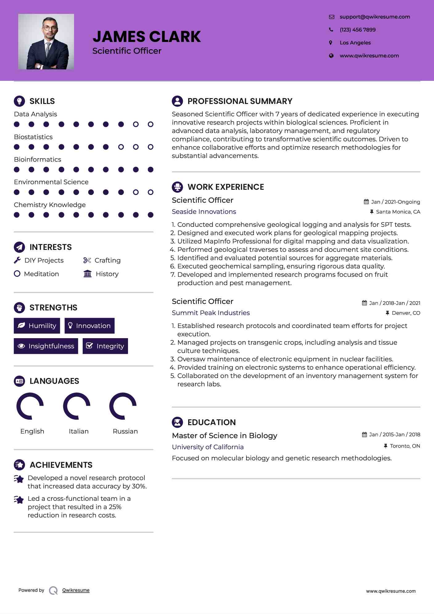 Scientific Officer Resume Samples | QwikResume
