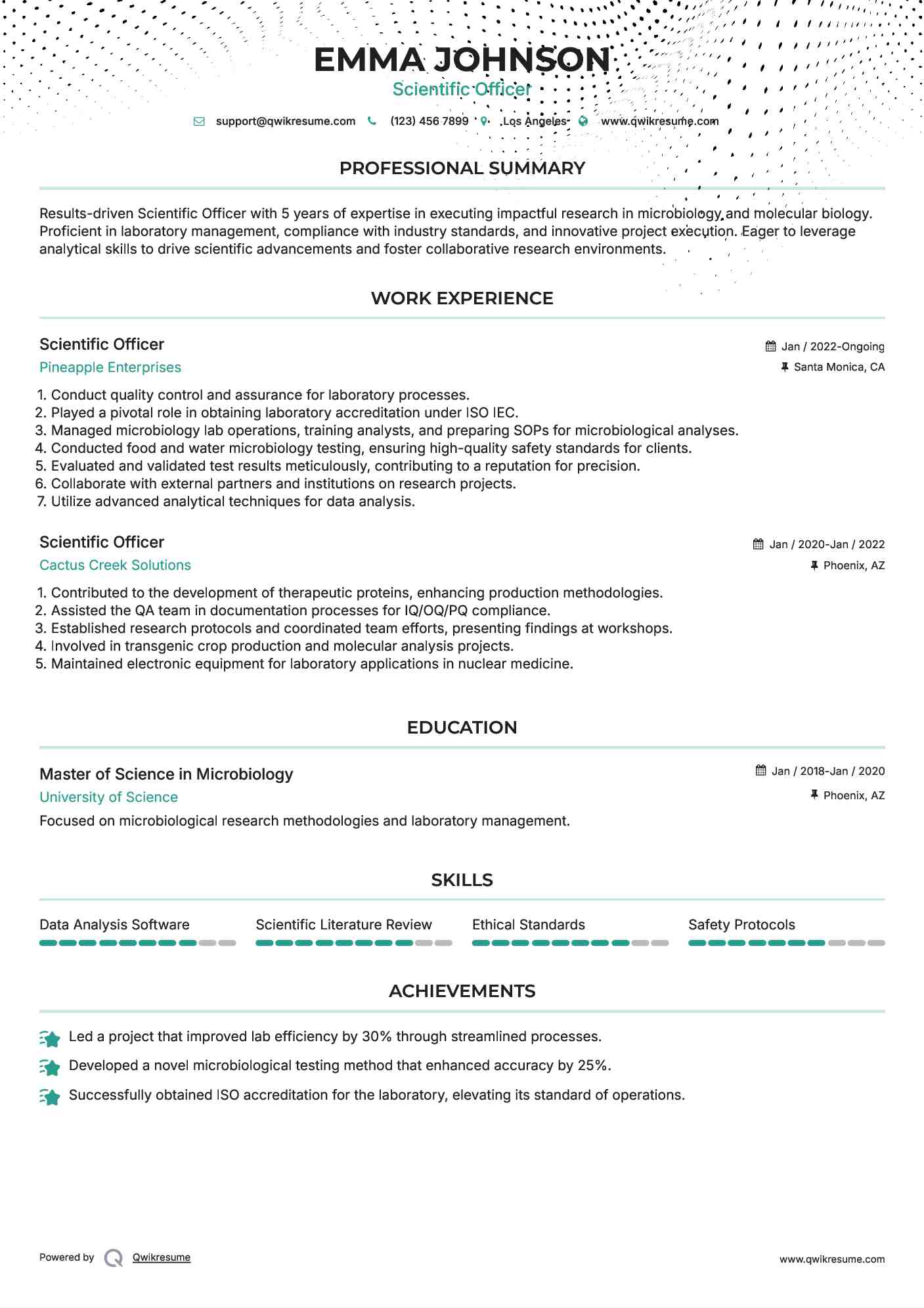 Scientific Officer Resume Model