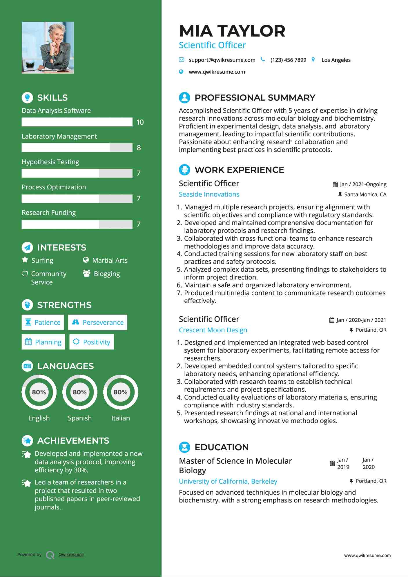 Scientific Officer Resume Format