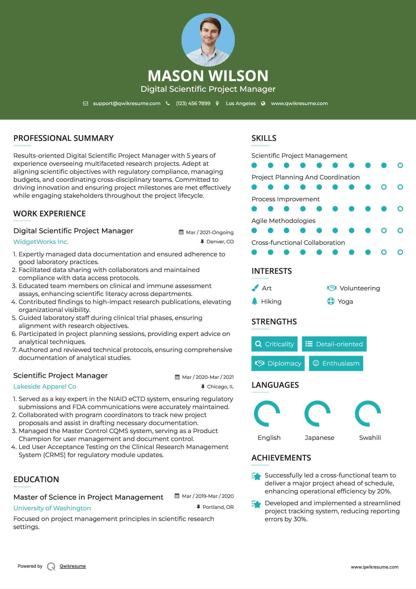 Digital Scientific Project Manager
 Resume Template