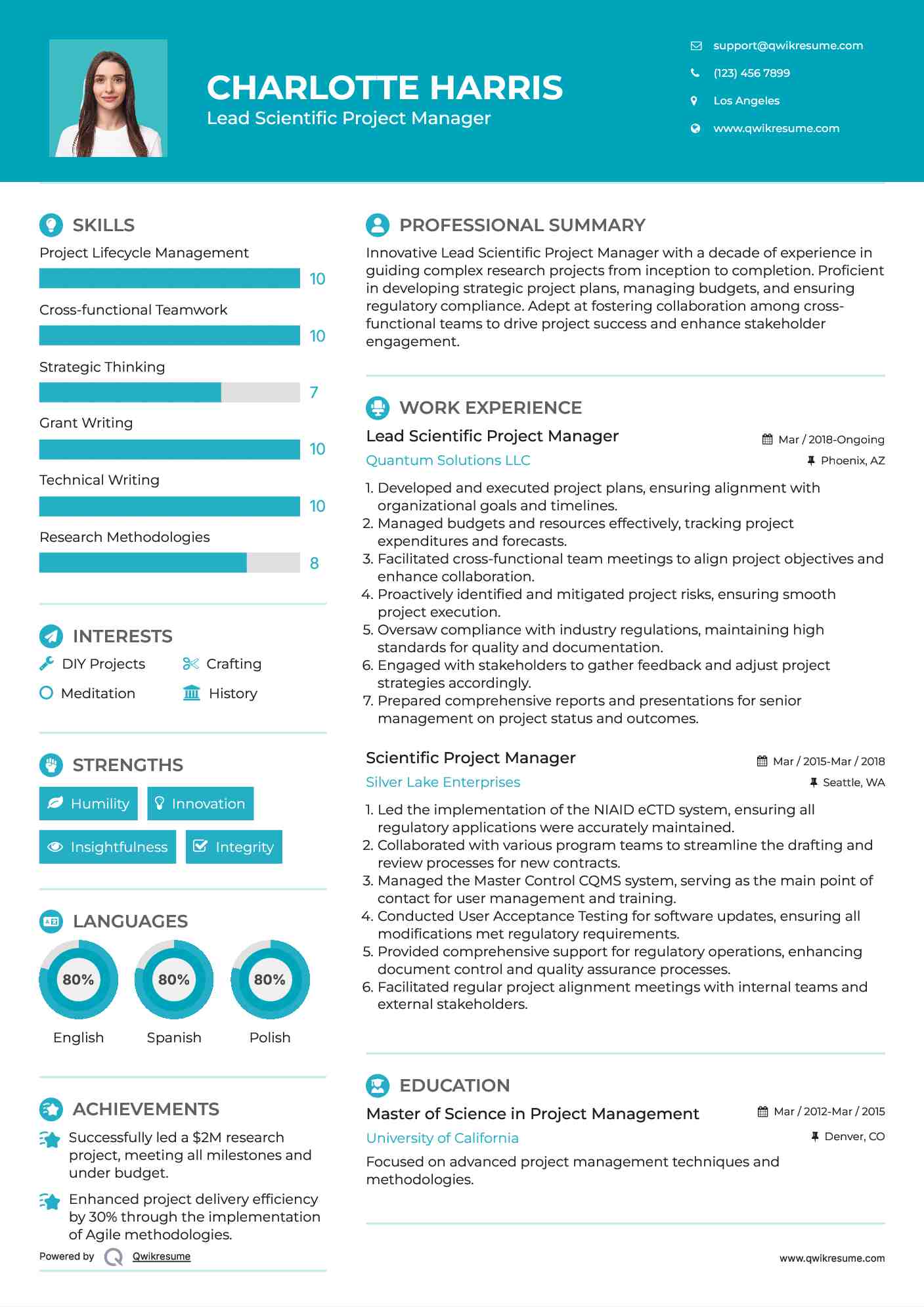 Lead Scientific Project Manager Resume Template