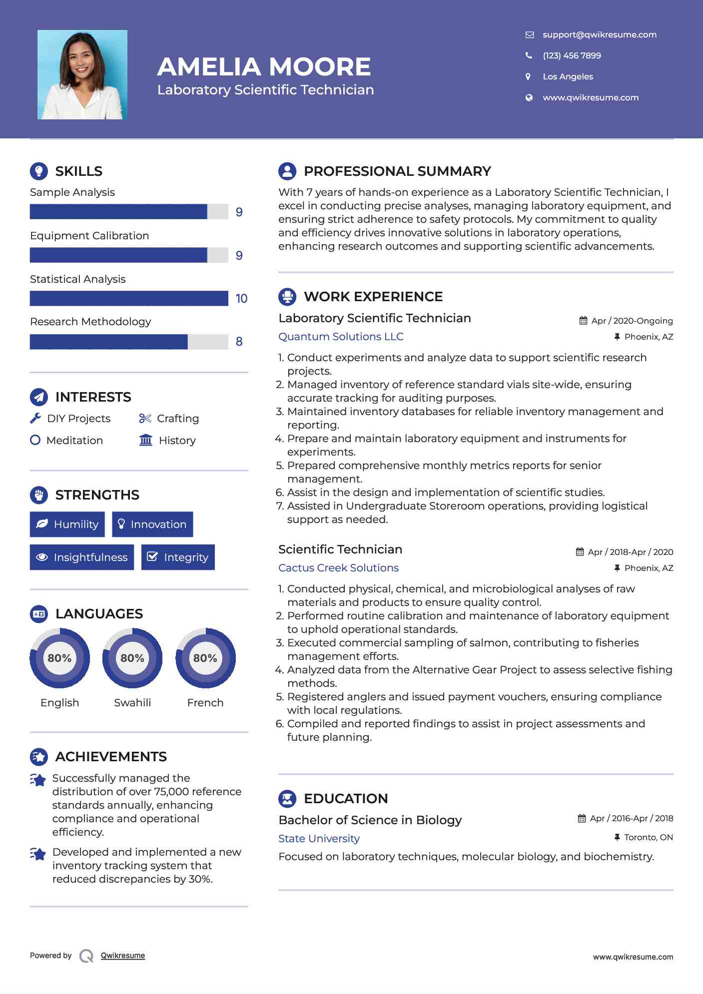 Laboratory Scientific Technician Resume Example