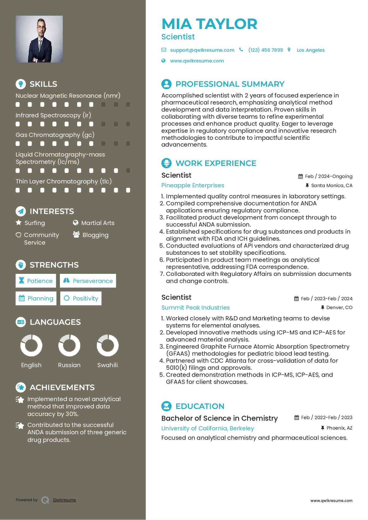 Scientist Resume Sample