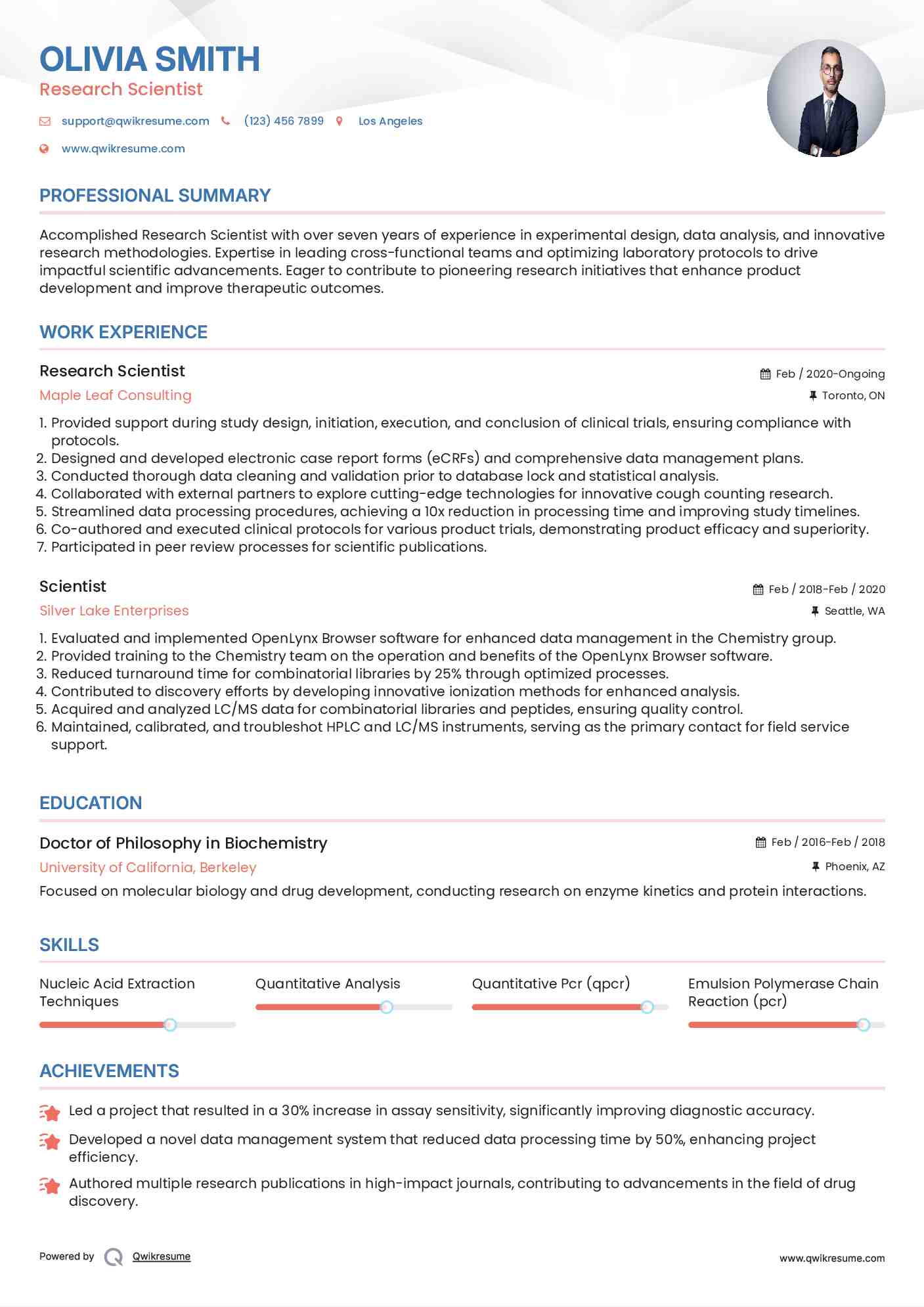 Research Scientist Resume Example