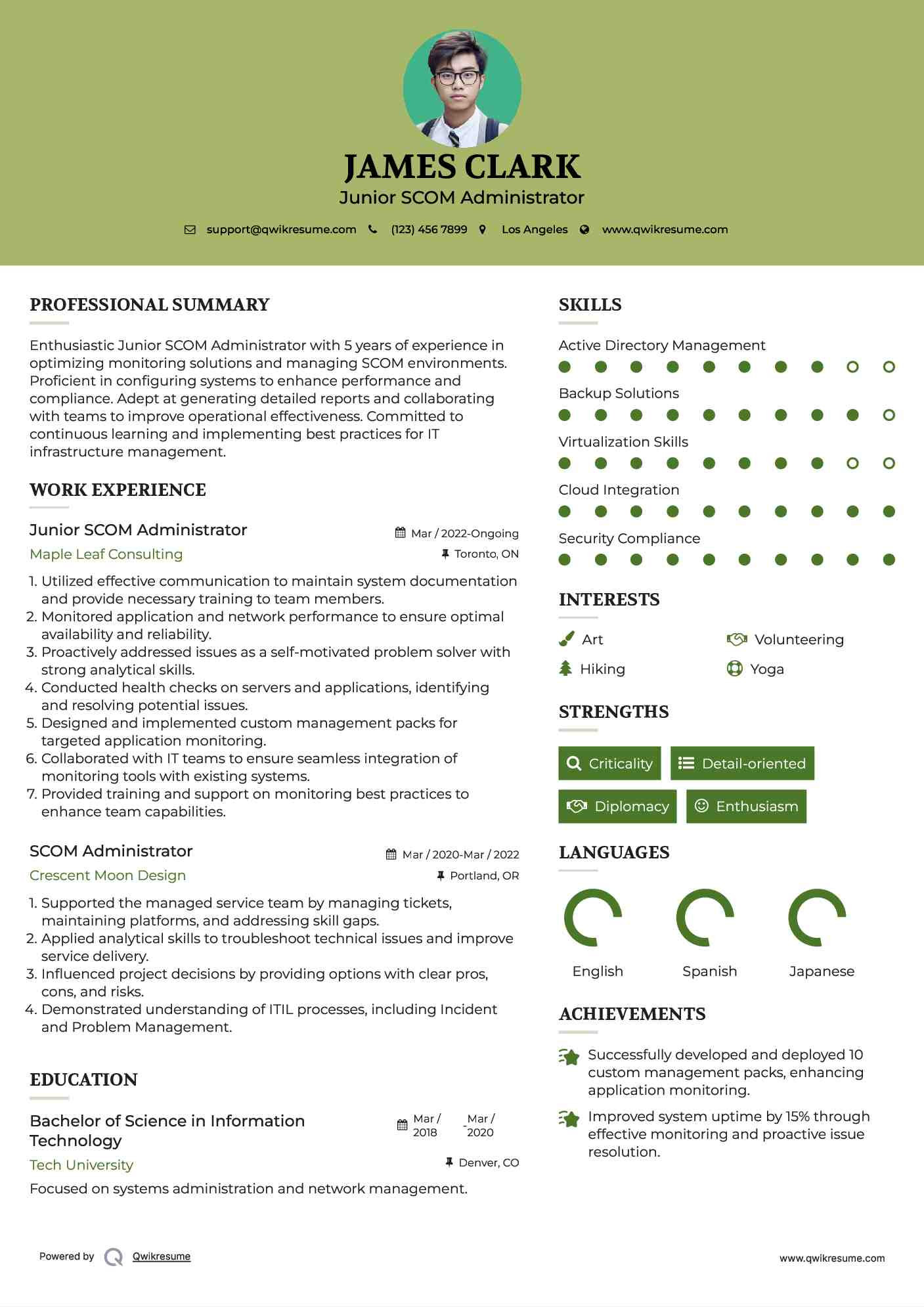 Junior SCOM Administrator Resume Format