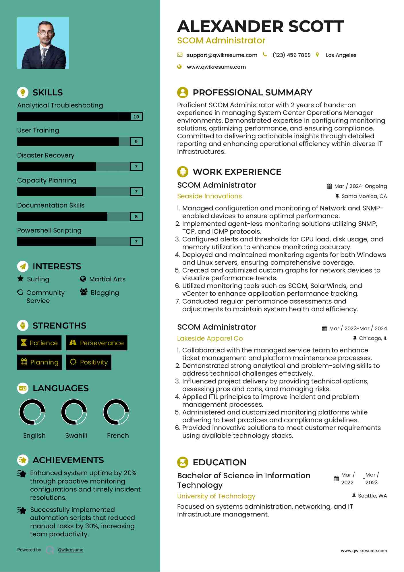 SCOM Administrator Resume Format