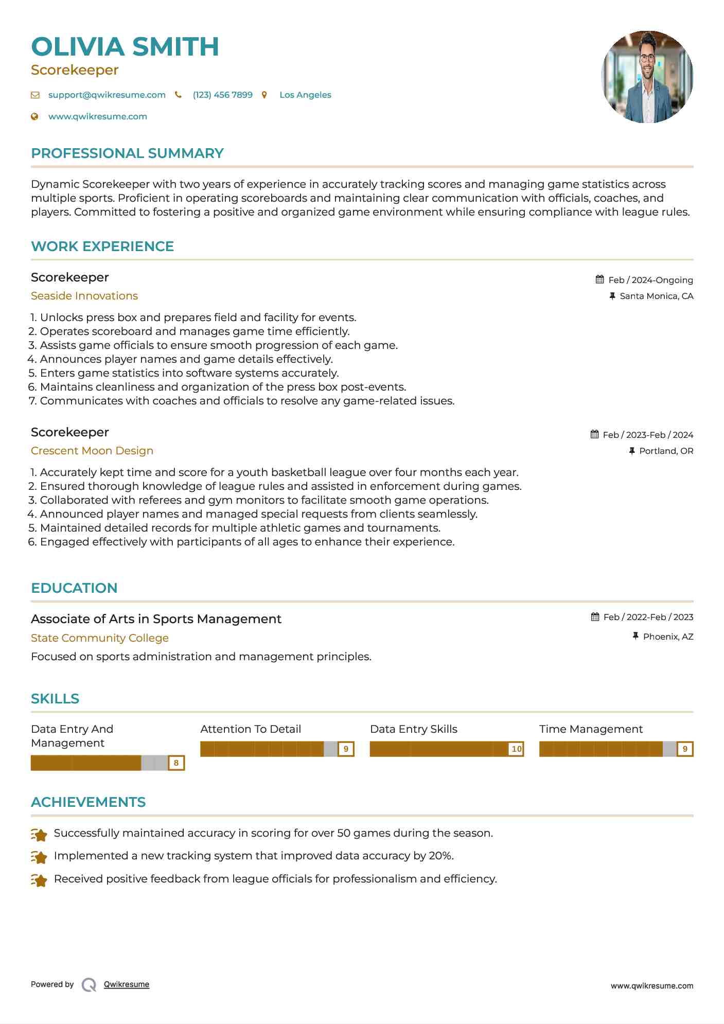Scorekeeper Resume Model