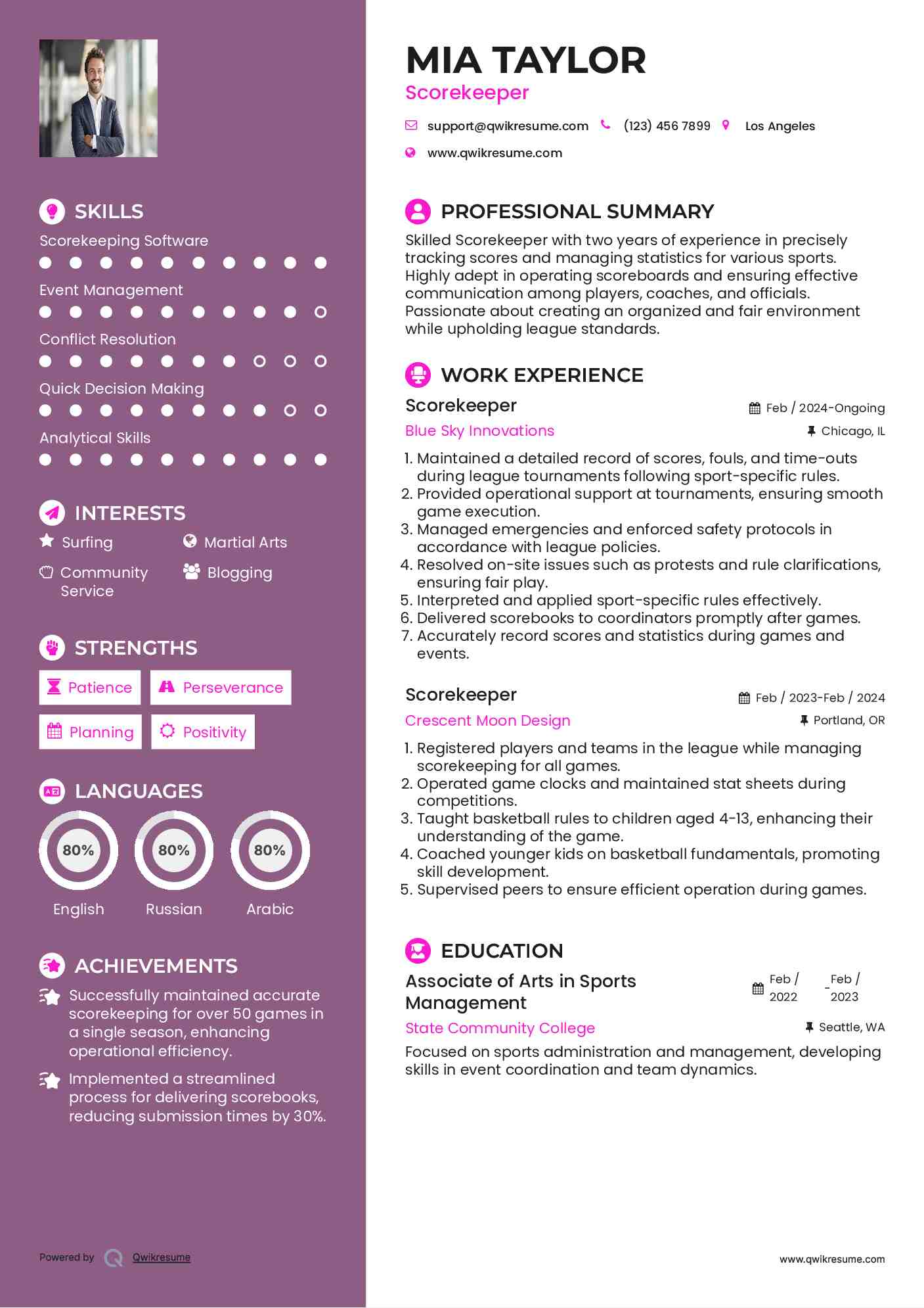 Scorekeeper Resume Model