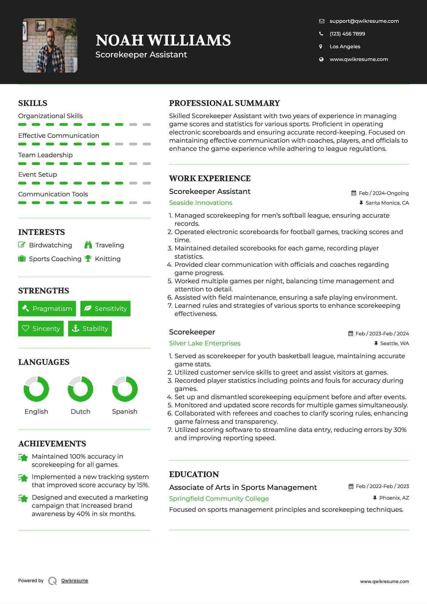 Scorekeeper Assistant Resume Model