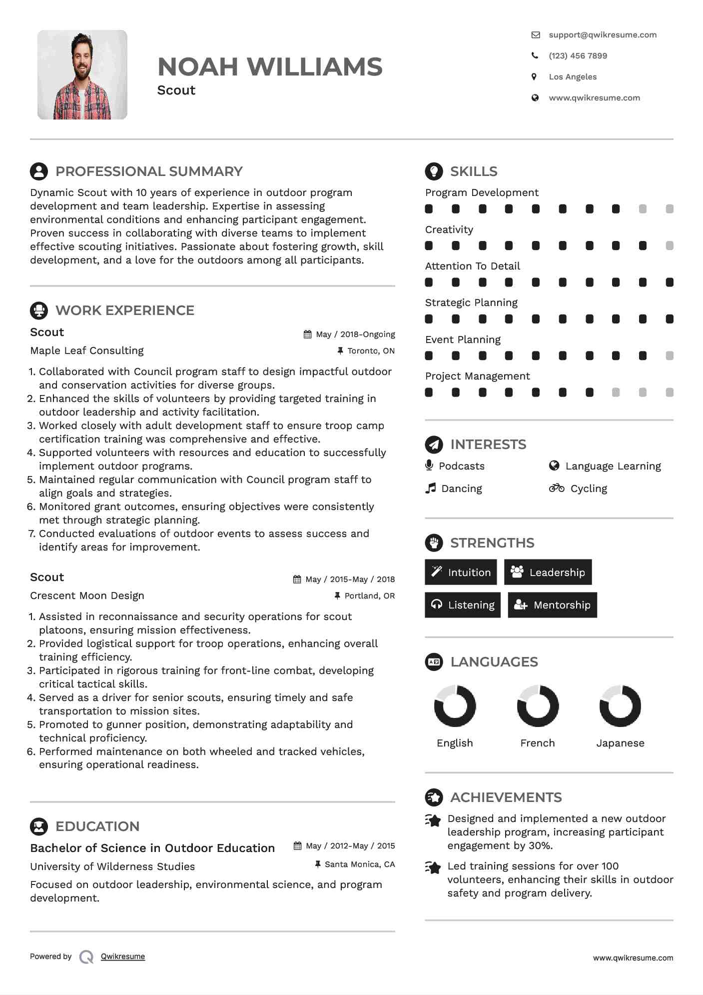 Scout Resume Format