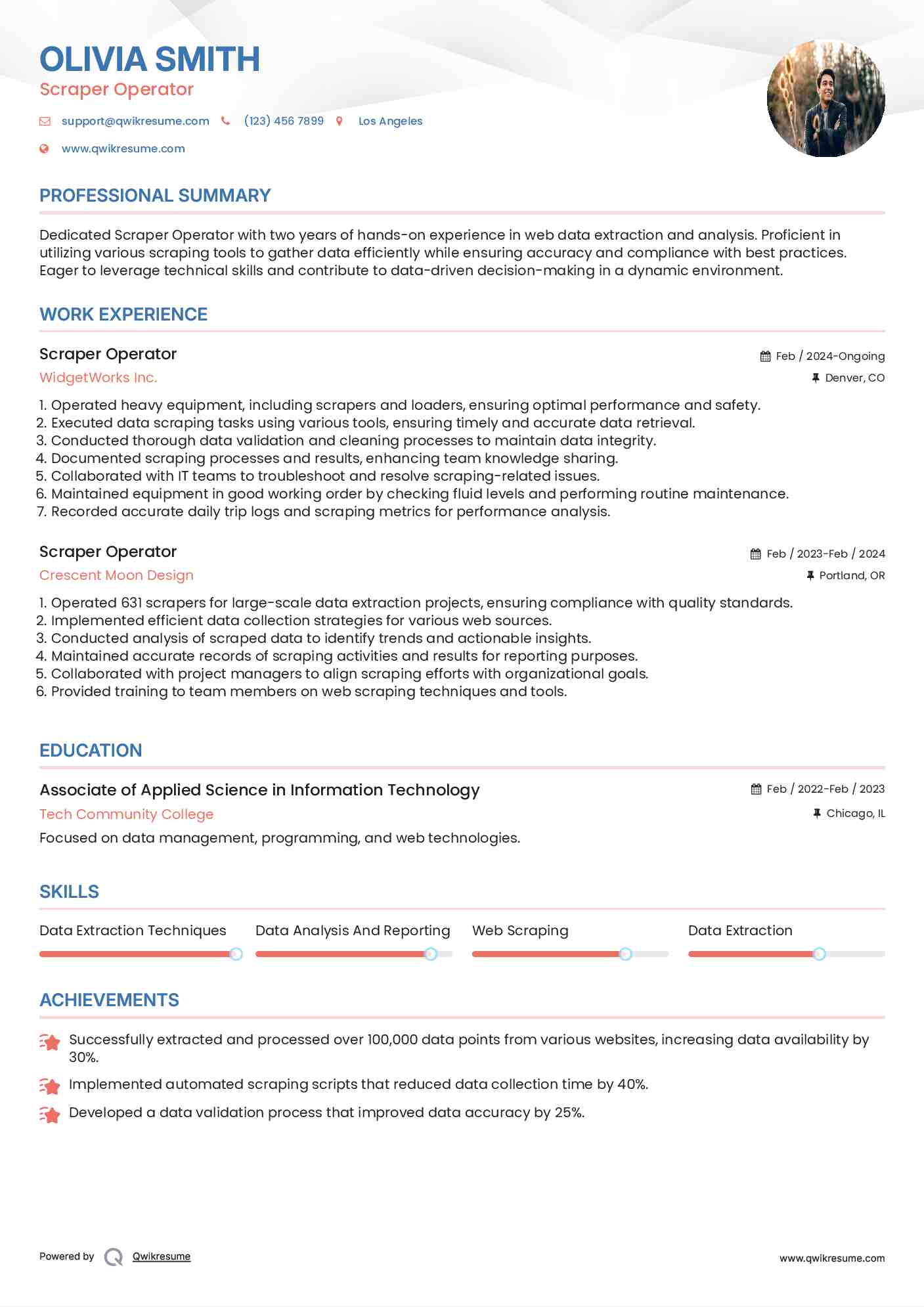 Scraper Operator Resume Model