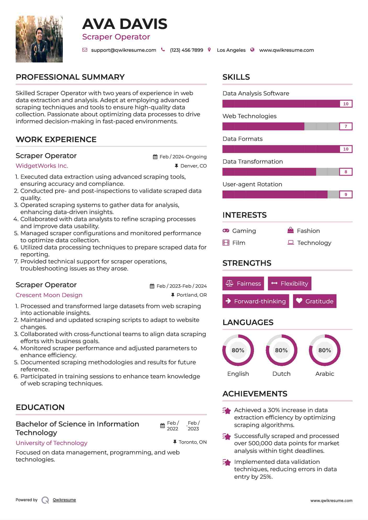 Scraper Operator Resume Sample