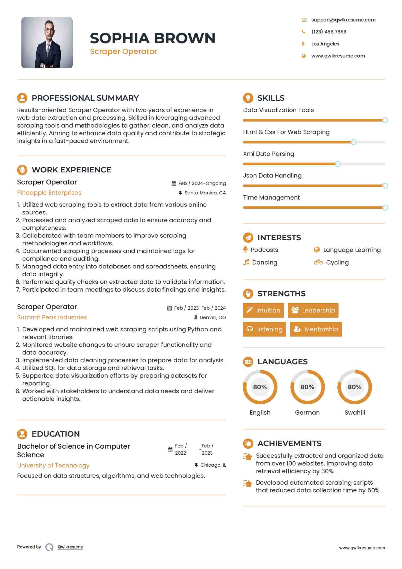 Scraper Operator Resume Example
