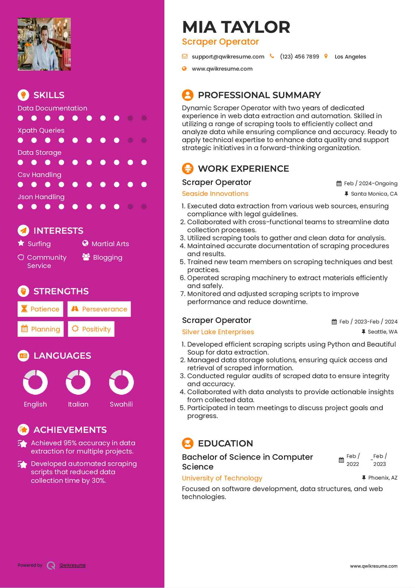 Scraper Operator Resume Format