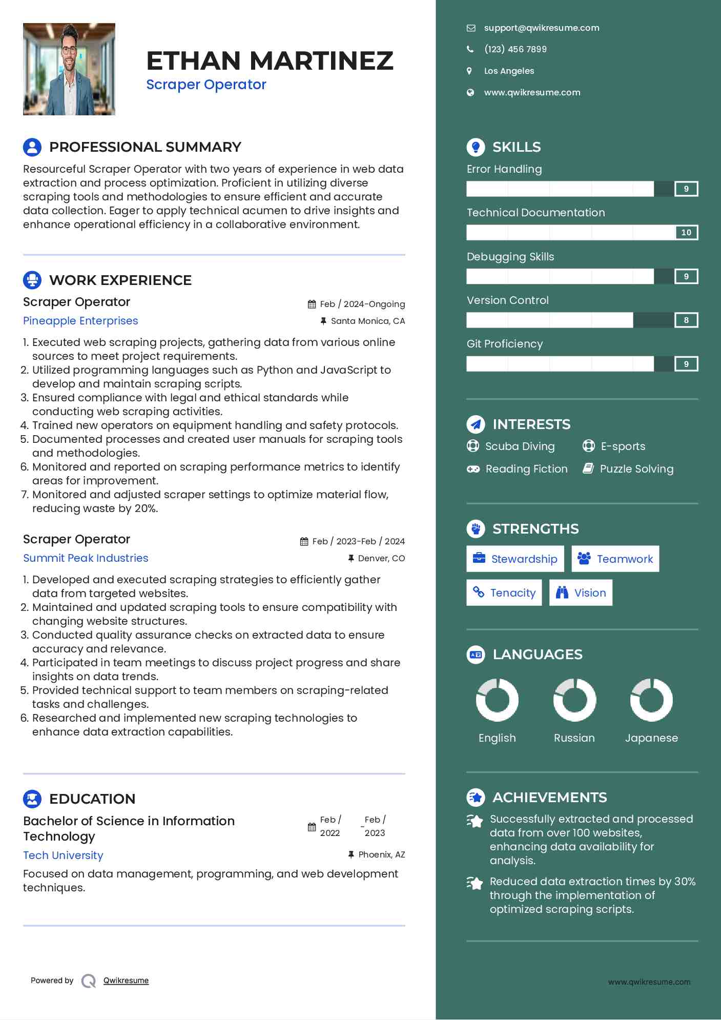 Scraper Operator Resume Example