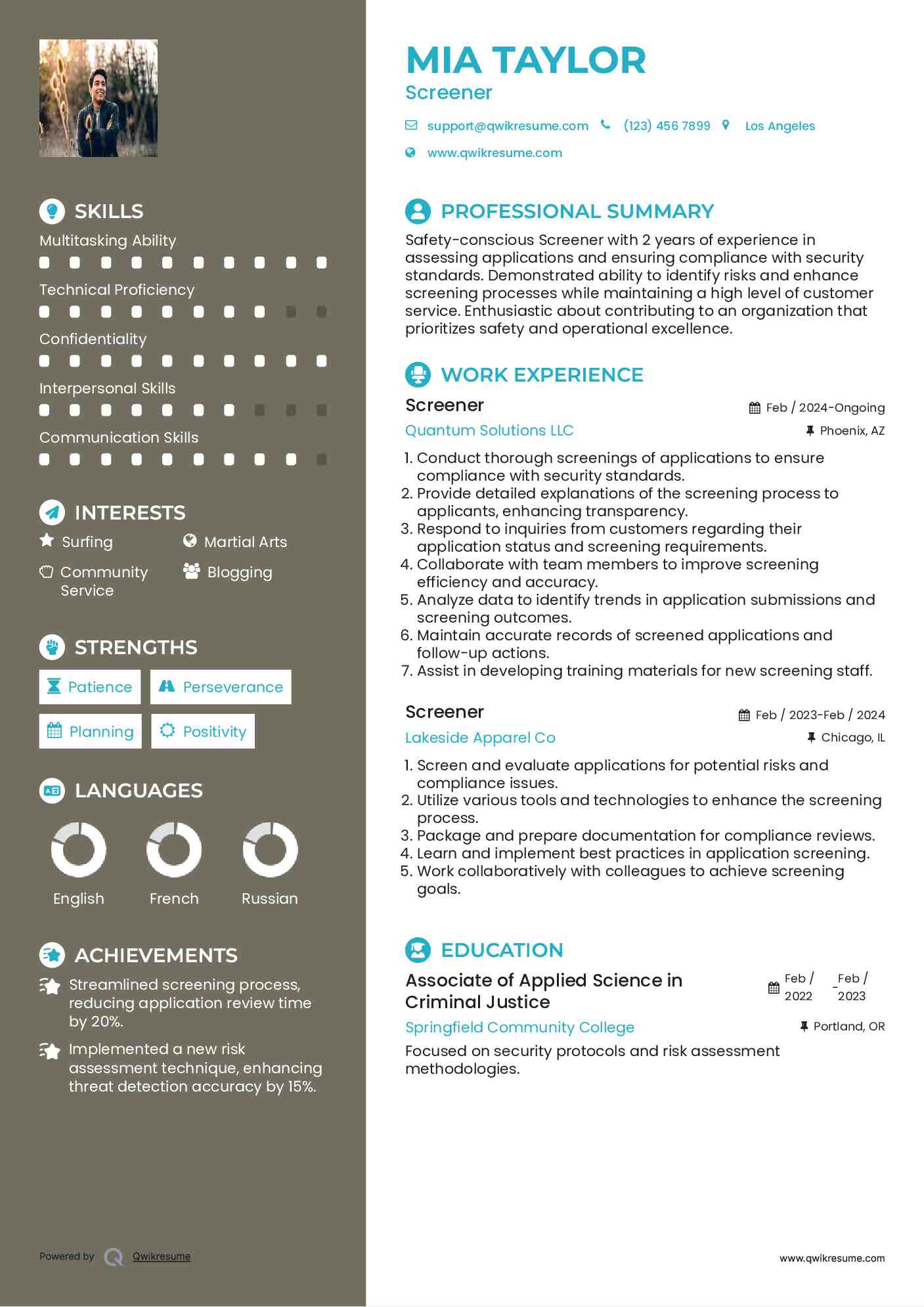 Screener Resume Template