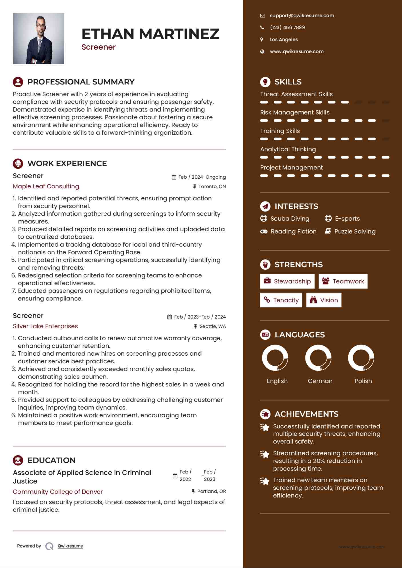 Screener Resume Format