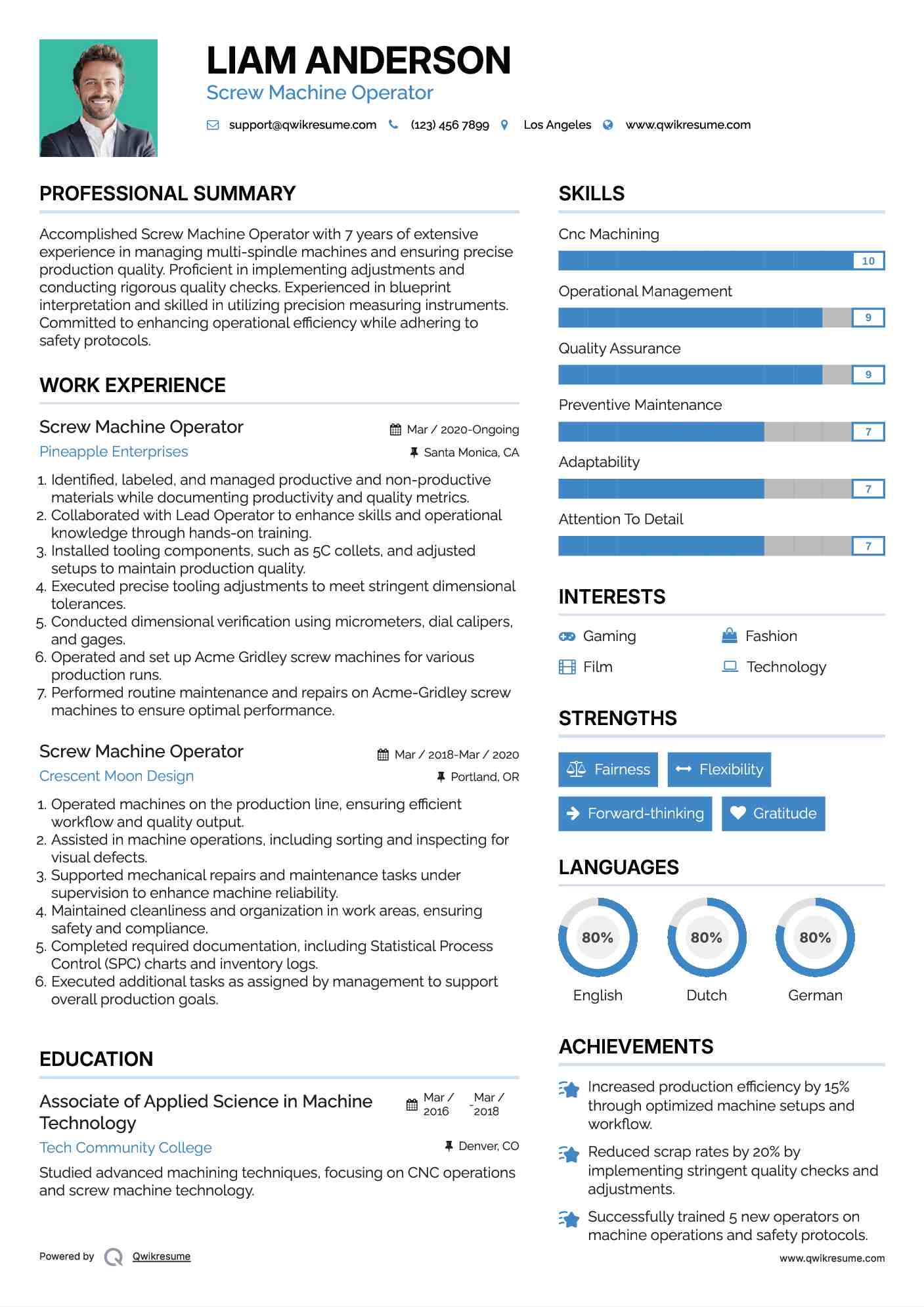 Screw Machine Operator Resume Samples QwikResume