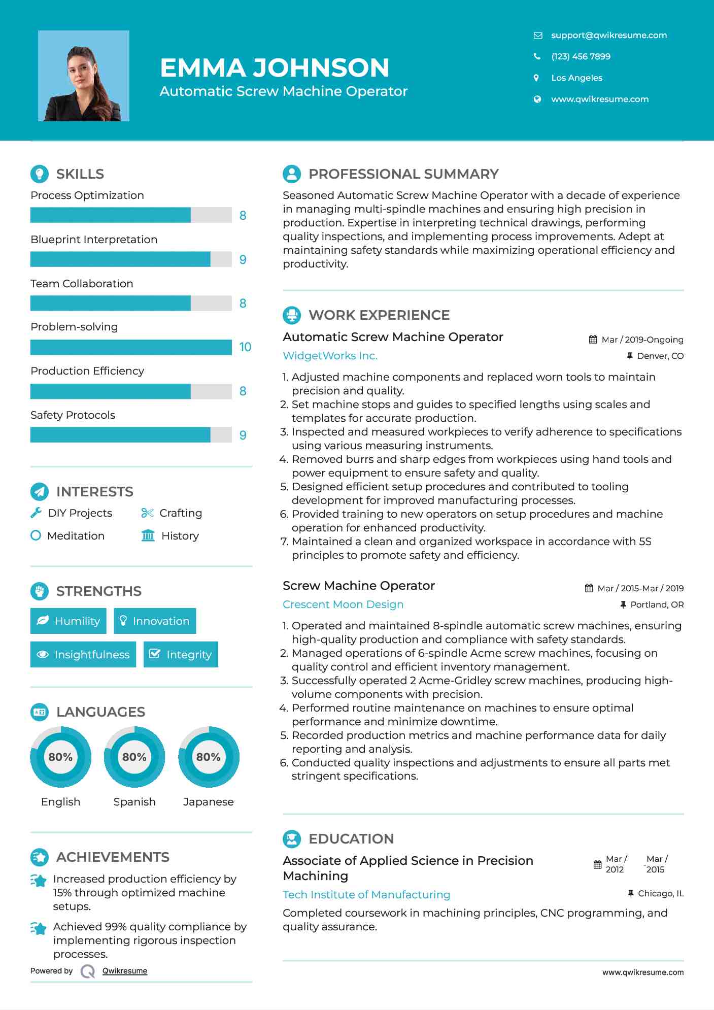 Screw Machine Operator Resume Samples QwikResume