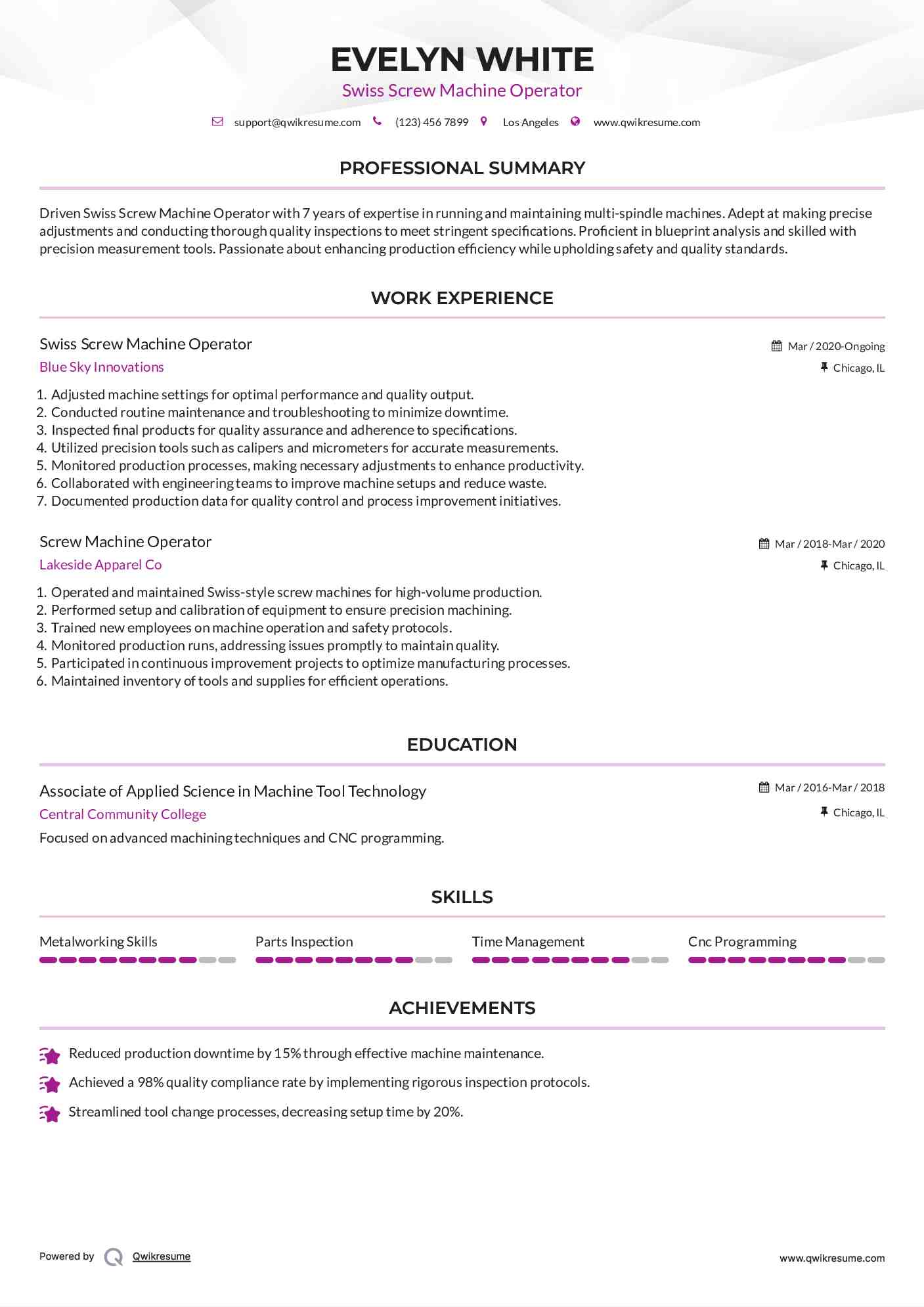Screw Machine Operator Resume Samples QwikResume