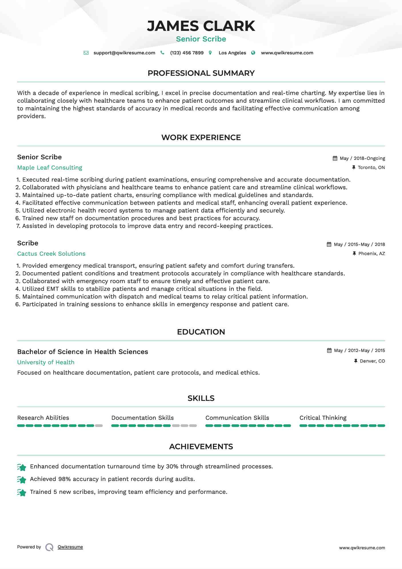 Senior Scribe  Resume Template