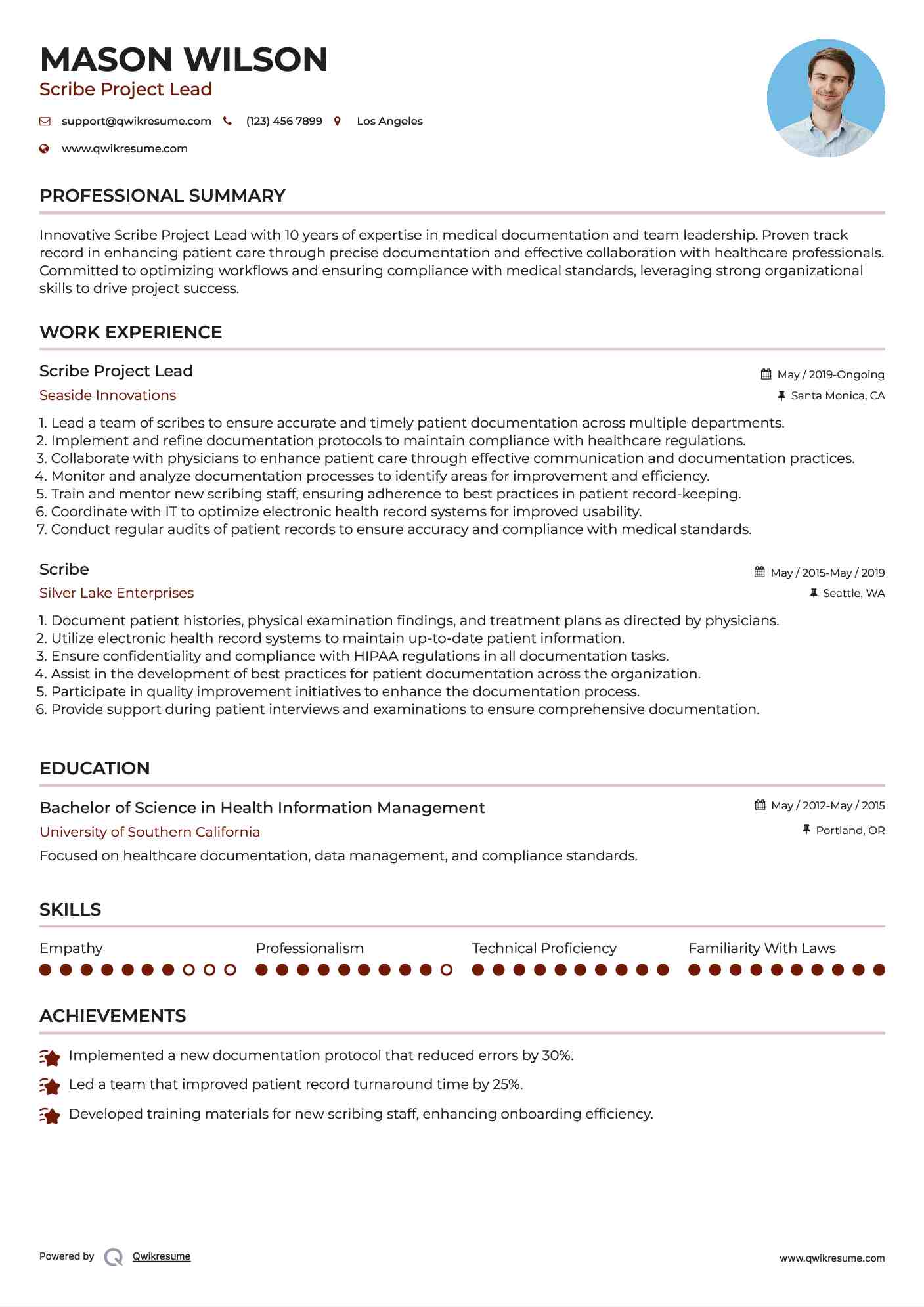 Scribe Project Lead Resume Template