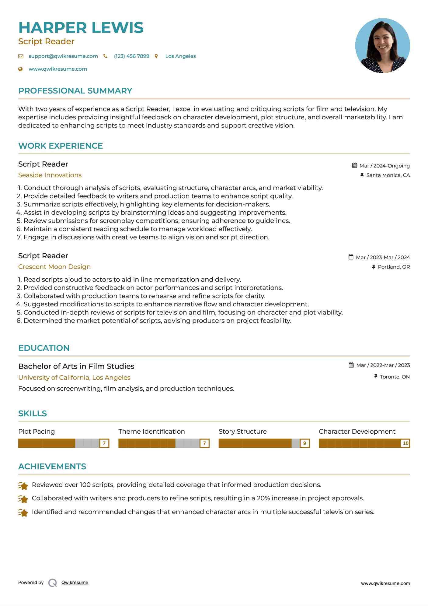 Script Reader Resume Format