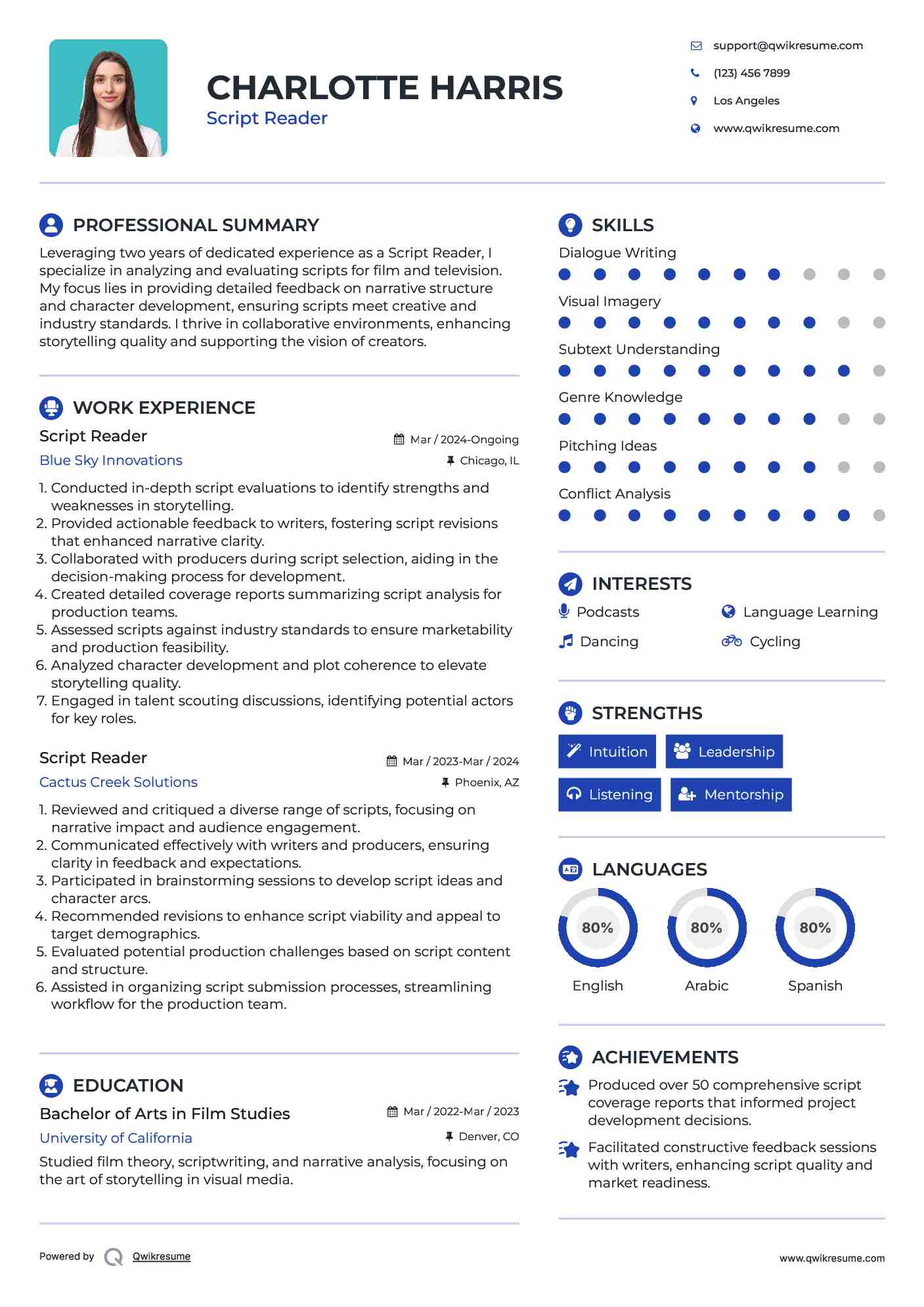 Script Reader Resume Model