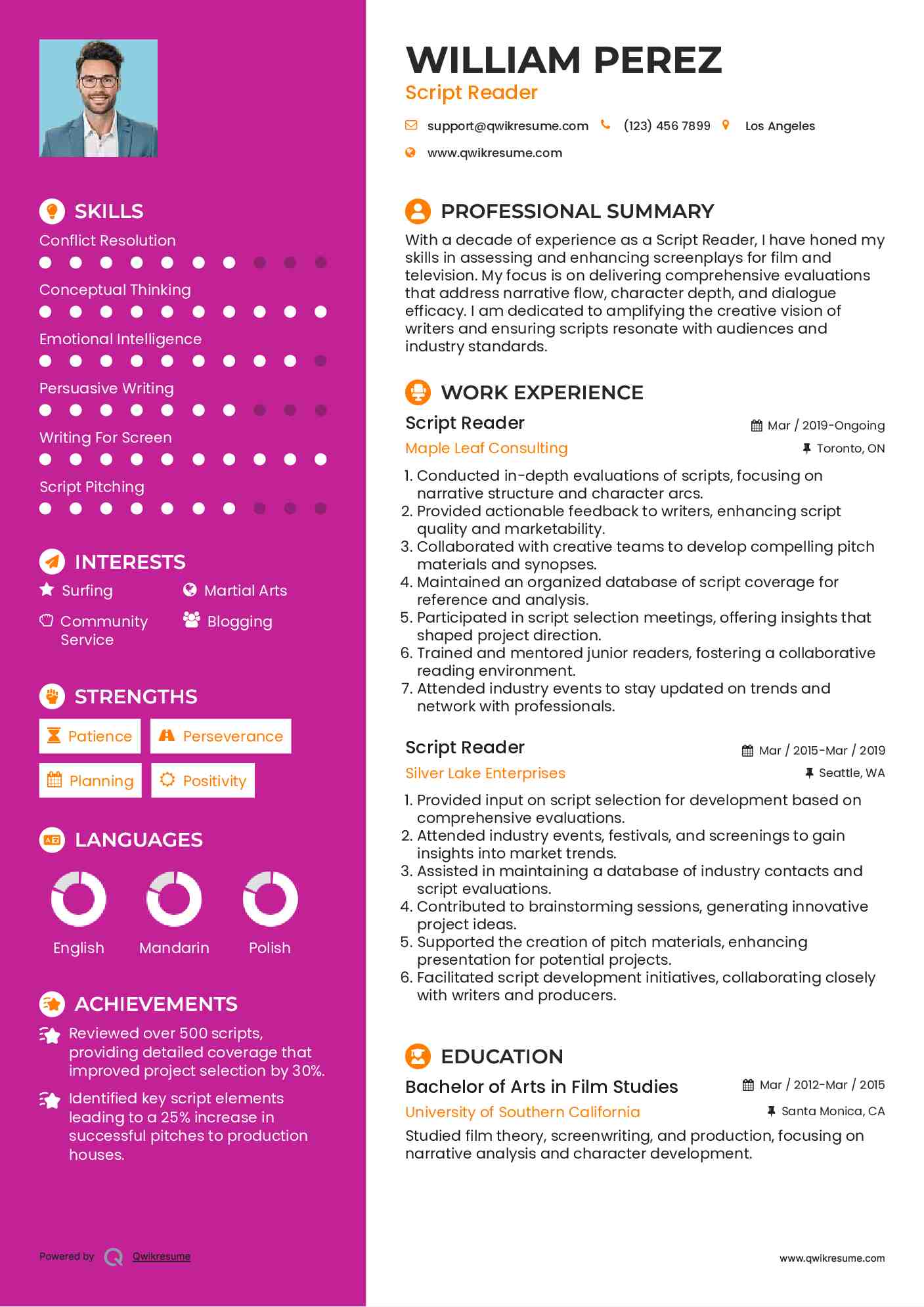 Script Reader Resume Template