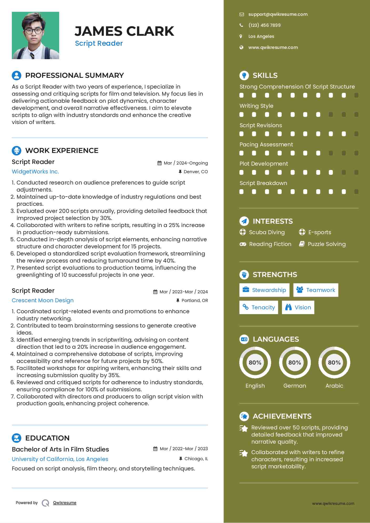 Script Reader Resume Format