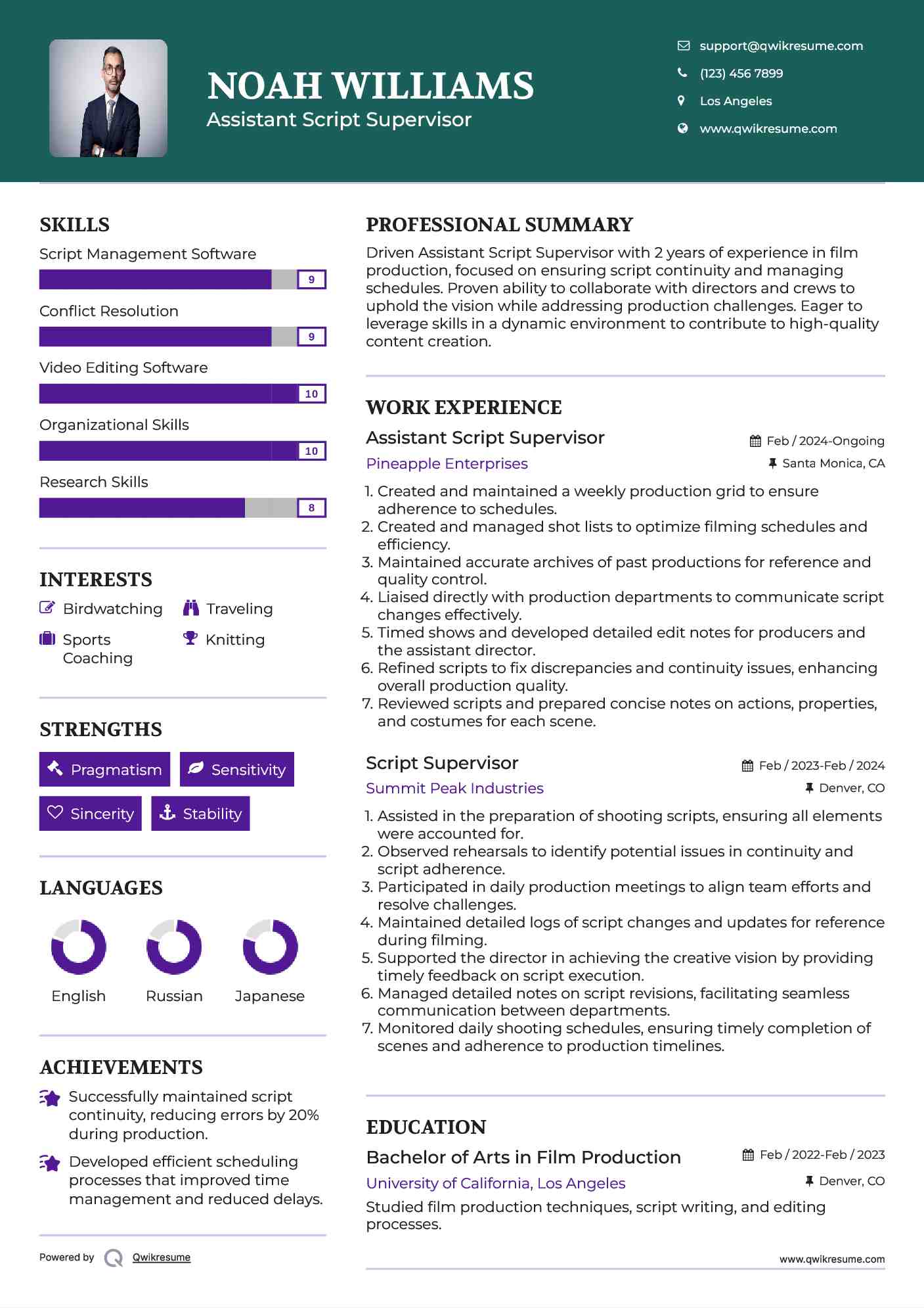 10+ Script Supervisor Resume Samples & Templates for 2025