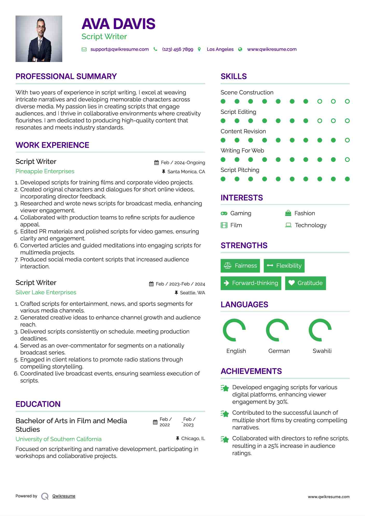 Script Writer Resume Template