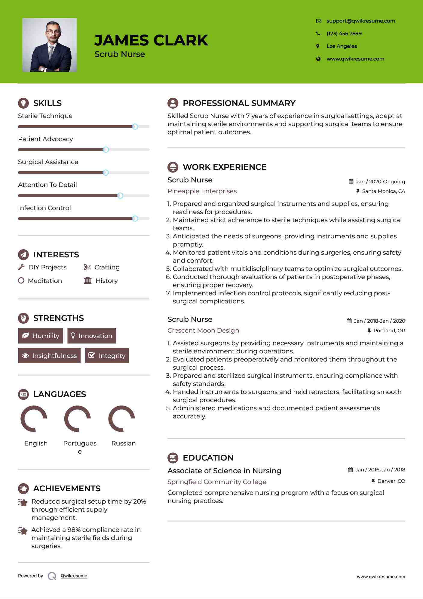 Scrub Nurse Resume Example