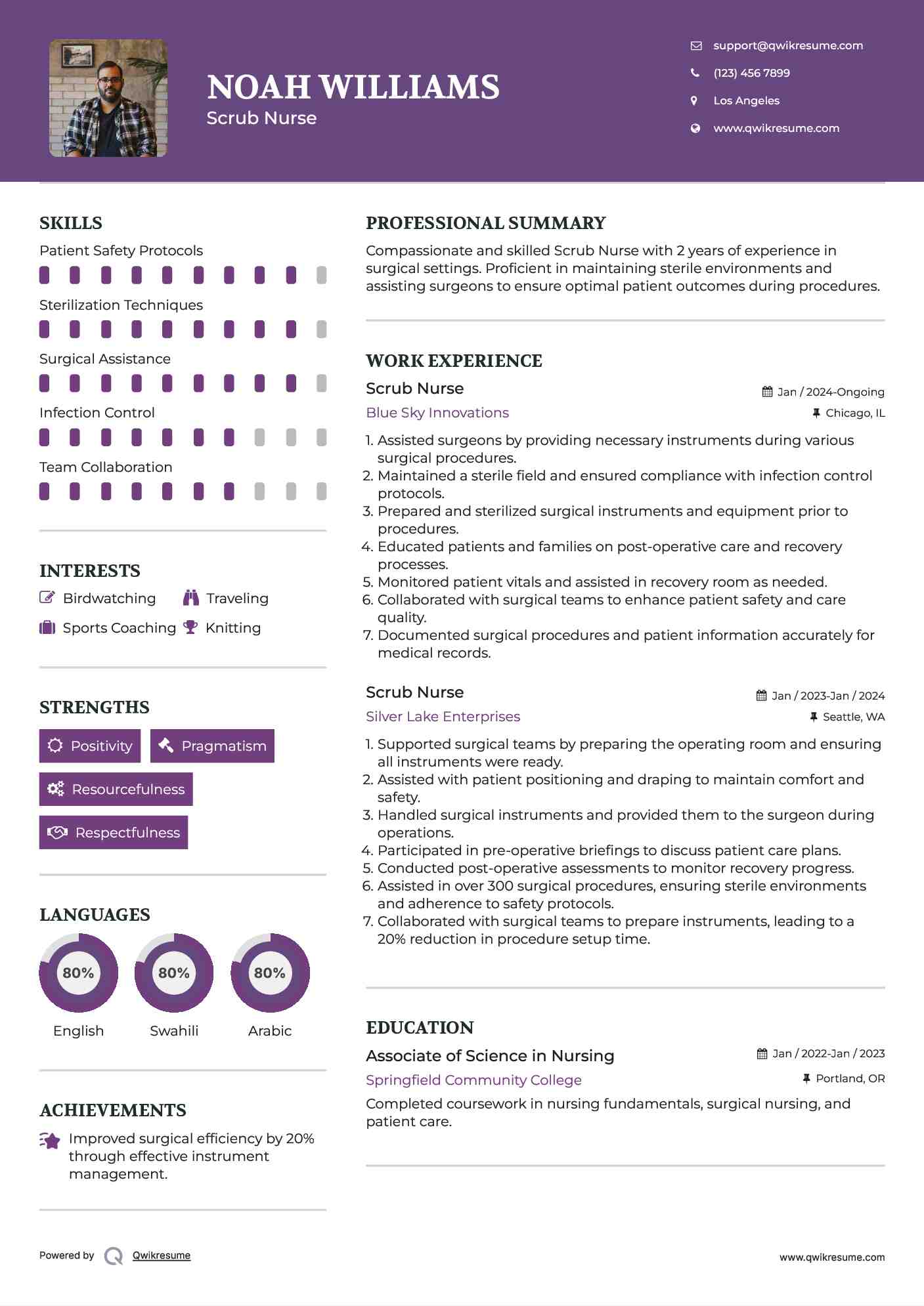 Scrub Nurse Resume Sample