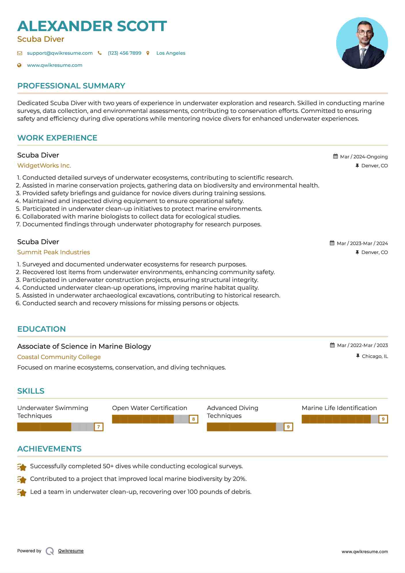 Scuba Diver Resume Template